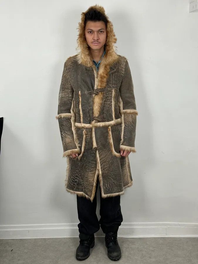 Just Cavalli 2000s Cavalli Grey Eroded Fur Leather Long Coat Size US S / EU 44-46 / 1 - 4 Thumbnail