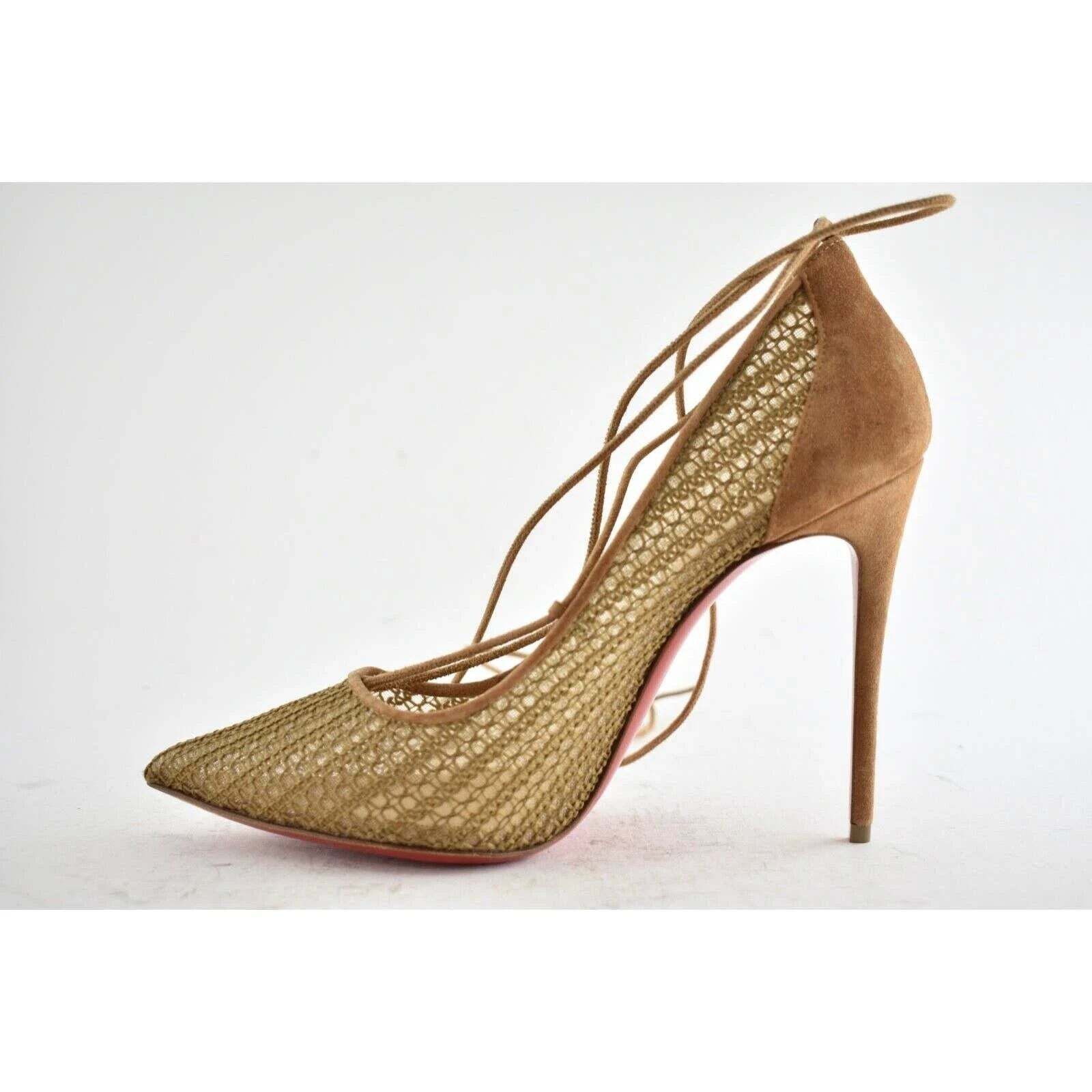 Christian Louboutin Peropik 100 Biscotto Brown Suede Lace Up Tie Heel Pump 37 Size US 7 / IT 37 - 8 Thumbnail