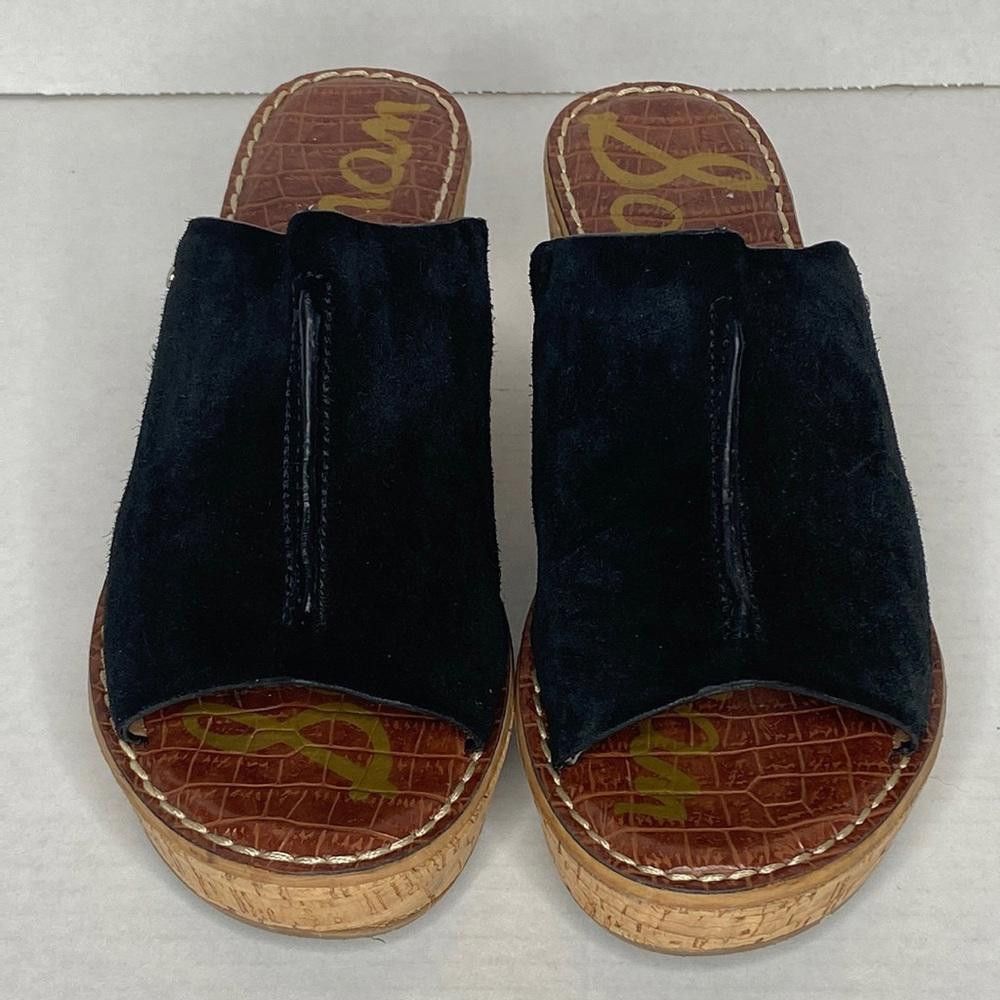 Designer Sam Edelman RANGER Cork Wedge Black Suede Slides, 8.5 Size US 8.5 / IT 38.5 - 3 Thumbnail