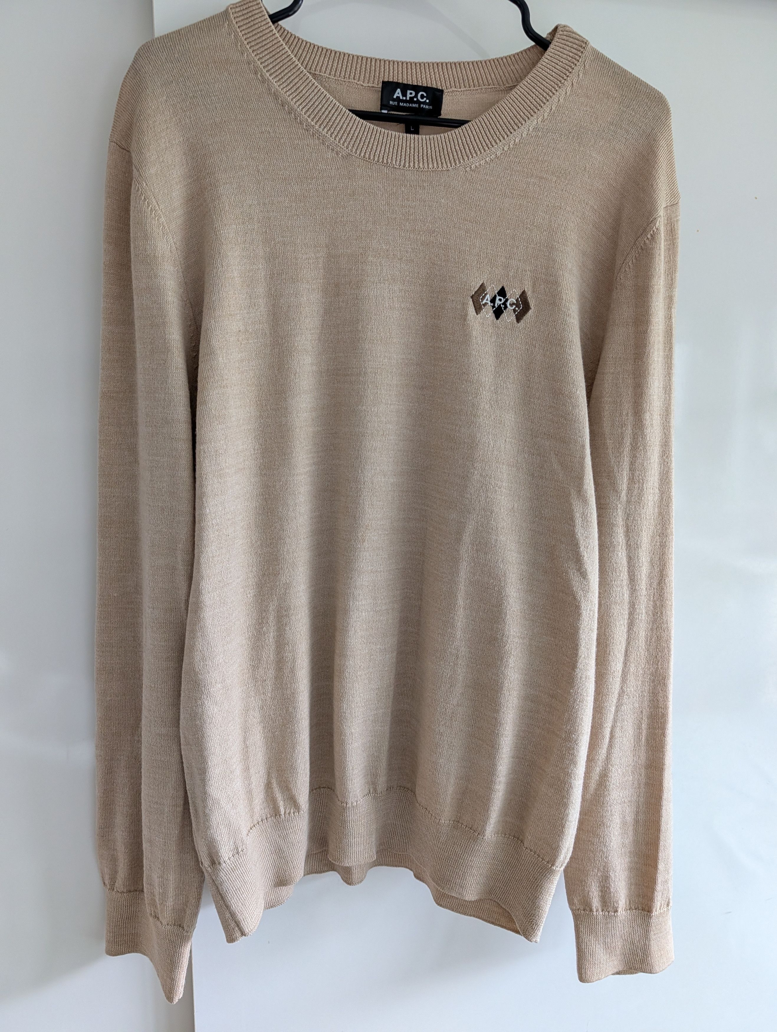 A.P.C. A.P.C. Beige Knit Sweater with Embroidered Argyle Logo Large Size US L / EU 52-54 / 3 - 5 Thumbnail