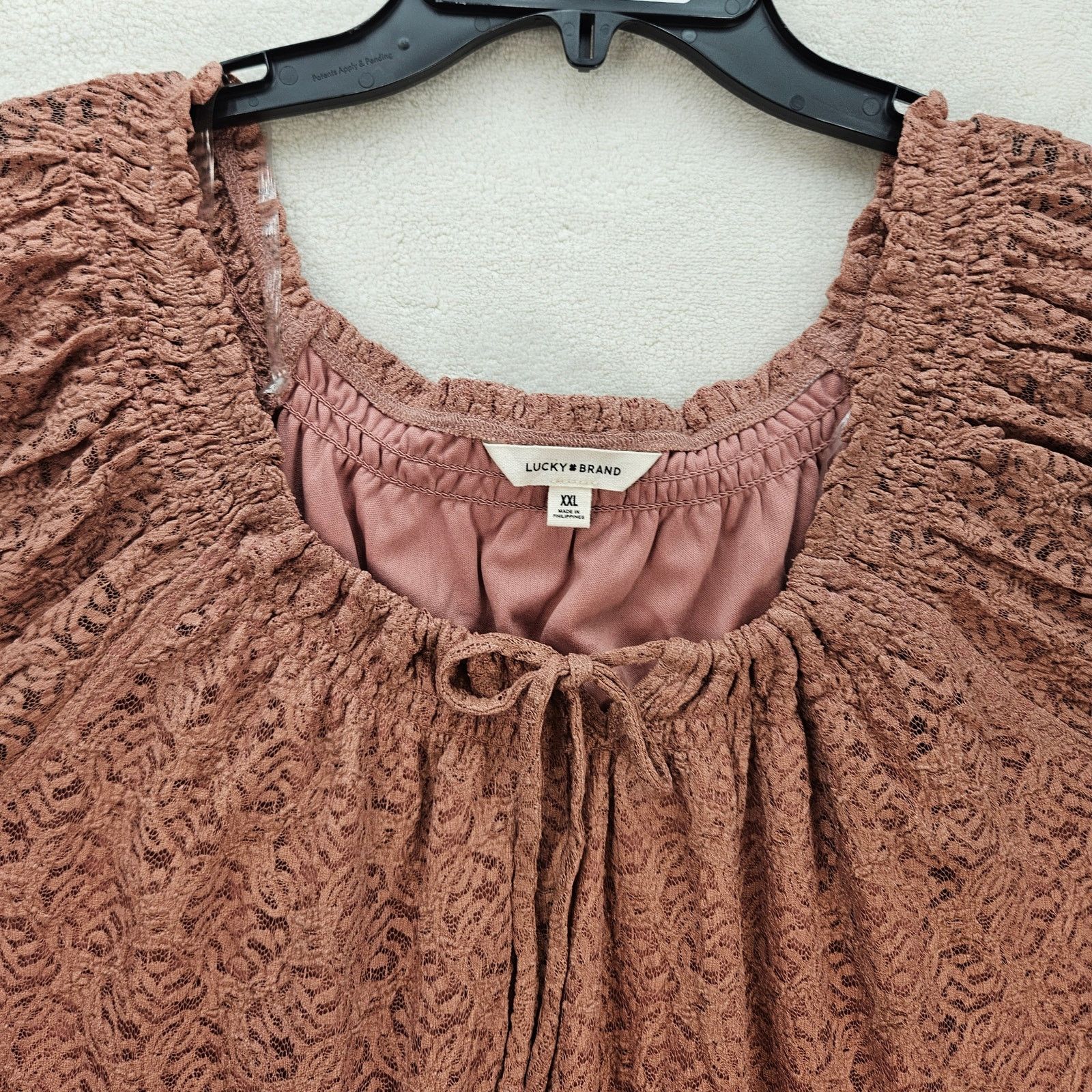 Lucky Brand LUCKY BRAND WOMEN'S XXL LACE SMOCKED TIE TOP ASH ROSE NWT Size XXL / US 16-18 / IT 52-54 - 2 Thumbnail