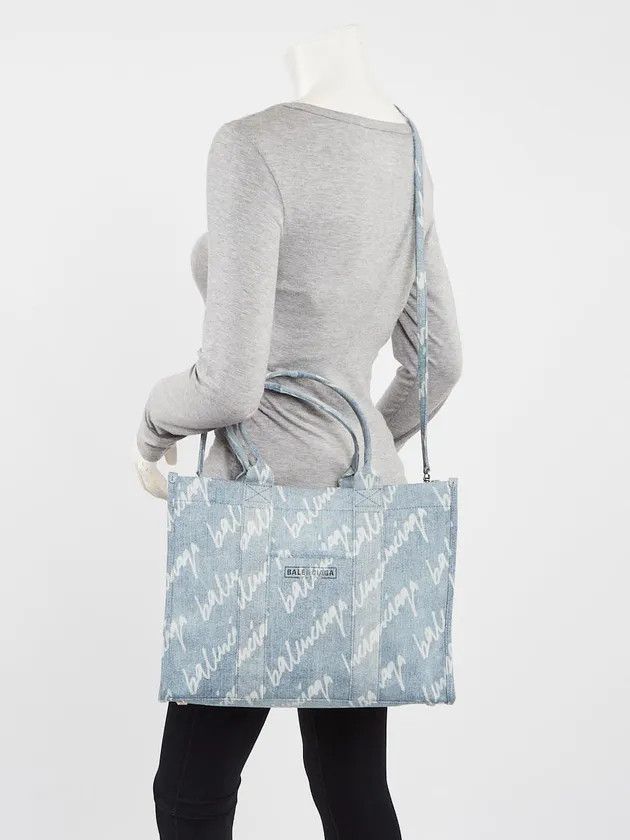 Balenciaga o1srvl11e1224 Size: OS Tote Bag In Printed Denim in Blue Size ONE SIZE - 2 Thumbnail