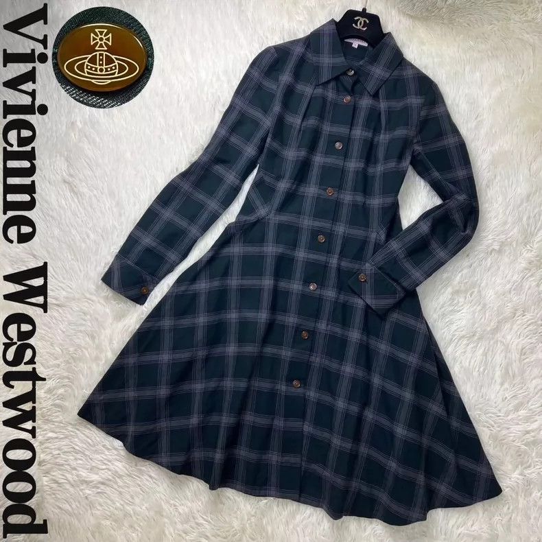 Vivienne Westwood size1 Dark green checkered Saturn buckle