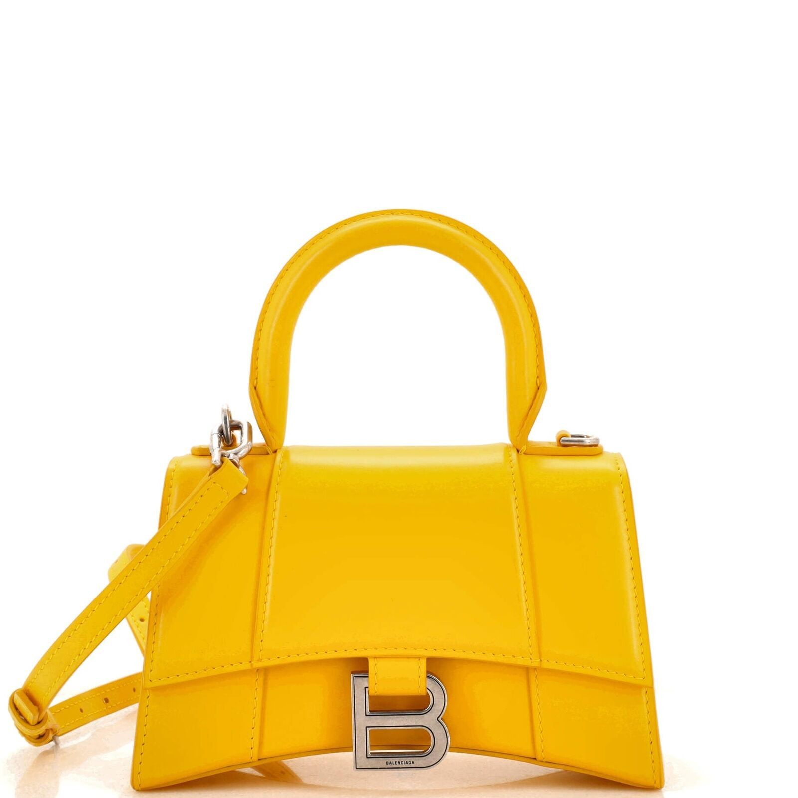 image of Balenciaga O1S1Rm0124 Hourglass Top Handle Shiny Box Calf As In Yellow, Women's