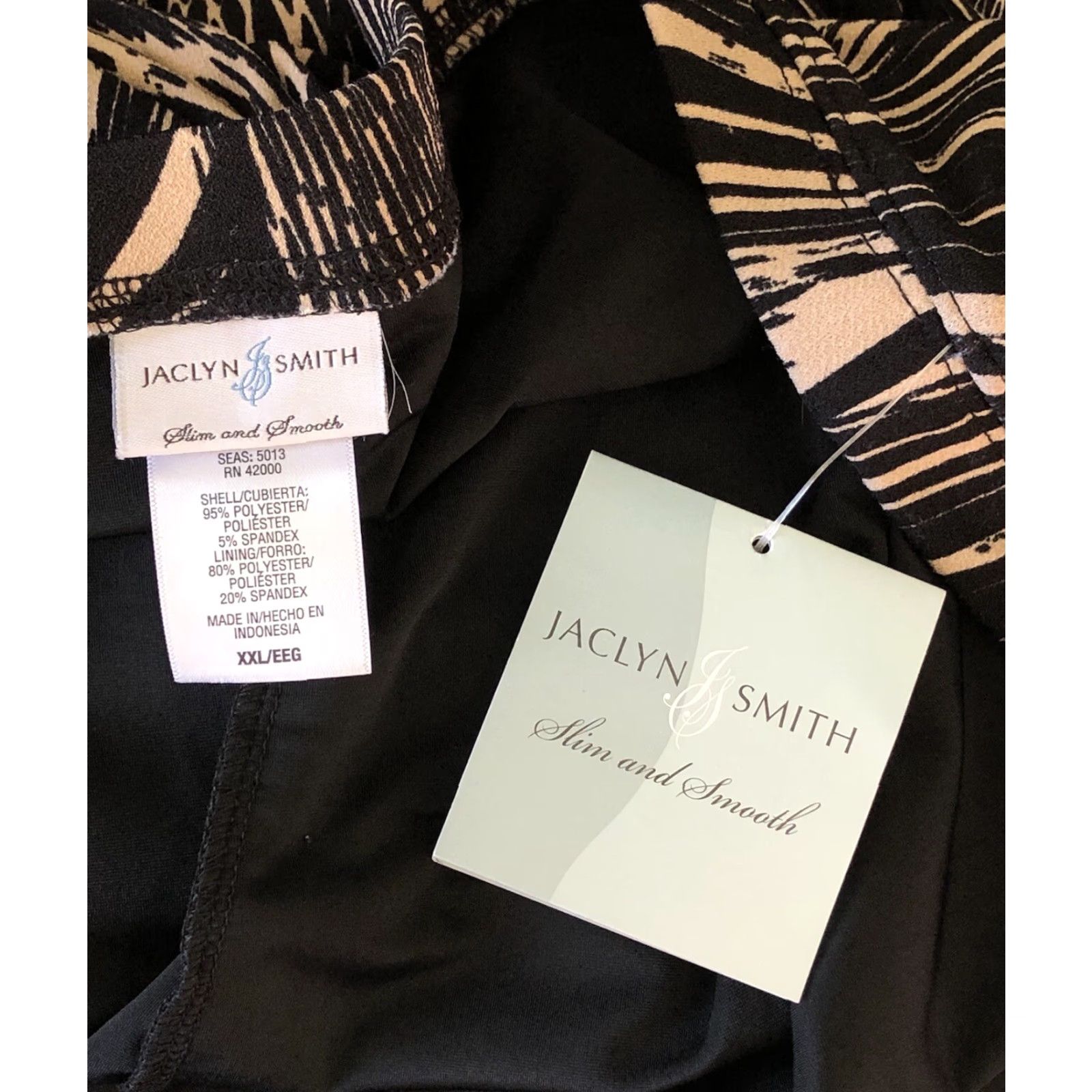 Vintage Jaclyn Smith Flare Skirt 2XL Black/Tan Geometric Knit Slimming Elastic Lined Size 40" / US 18 - 3 Thumbnail