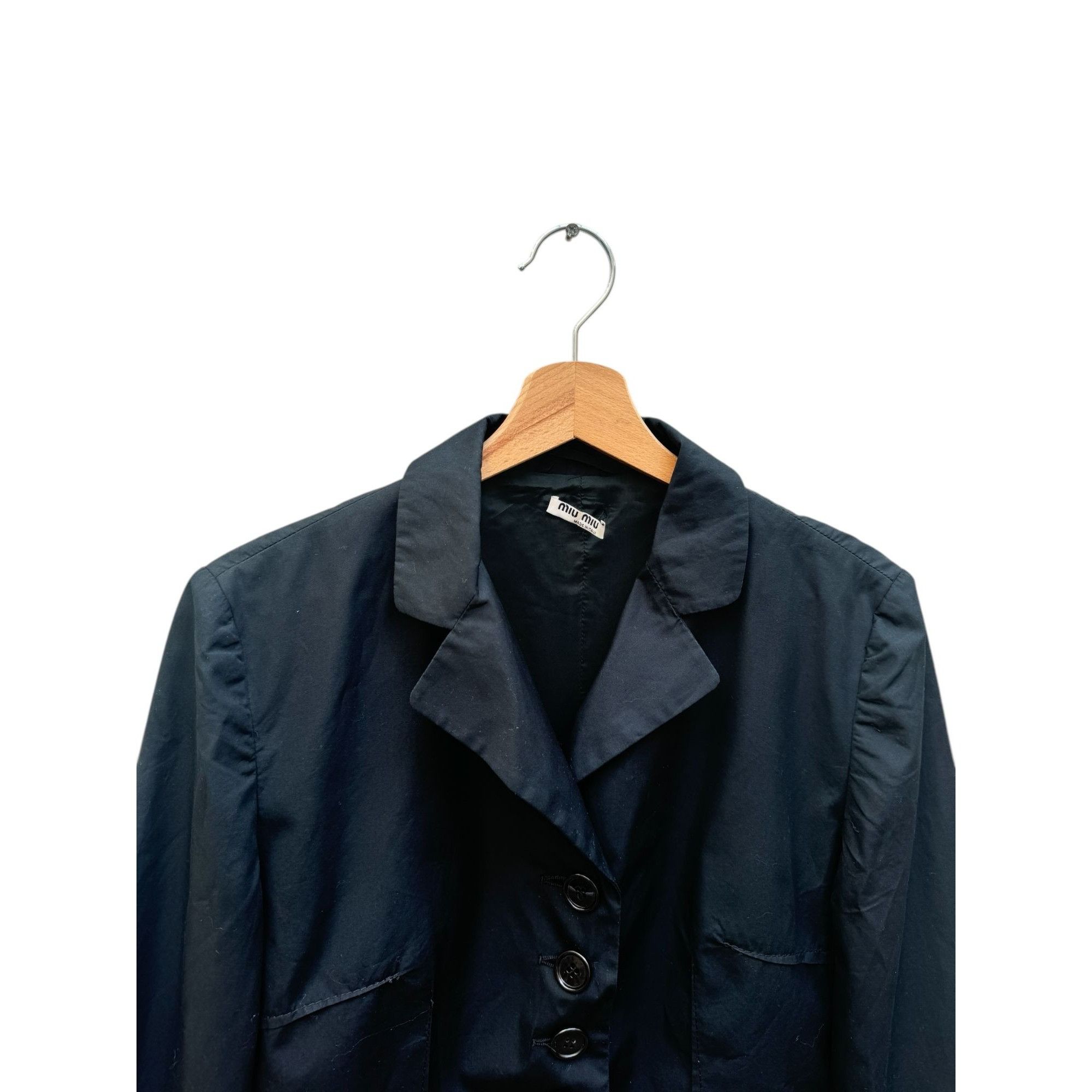 Miu Miu 1990s Black Cotton Blazer Size M / US 6-8 / IT 42-44 - 2 Thumbnail