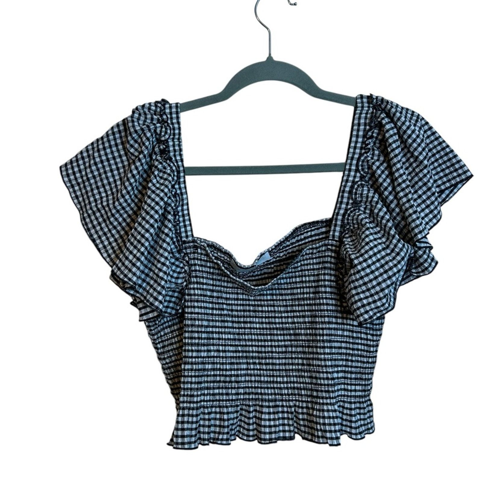 Mango Mango Gingham Smocked Flutter Sleeve Blouse Size M / US 6-8 / IT 42-44 - 1 Thumbnail