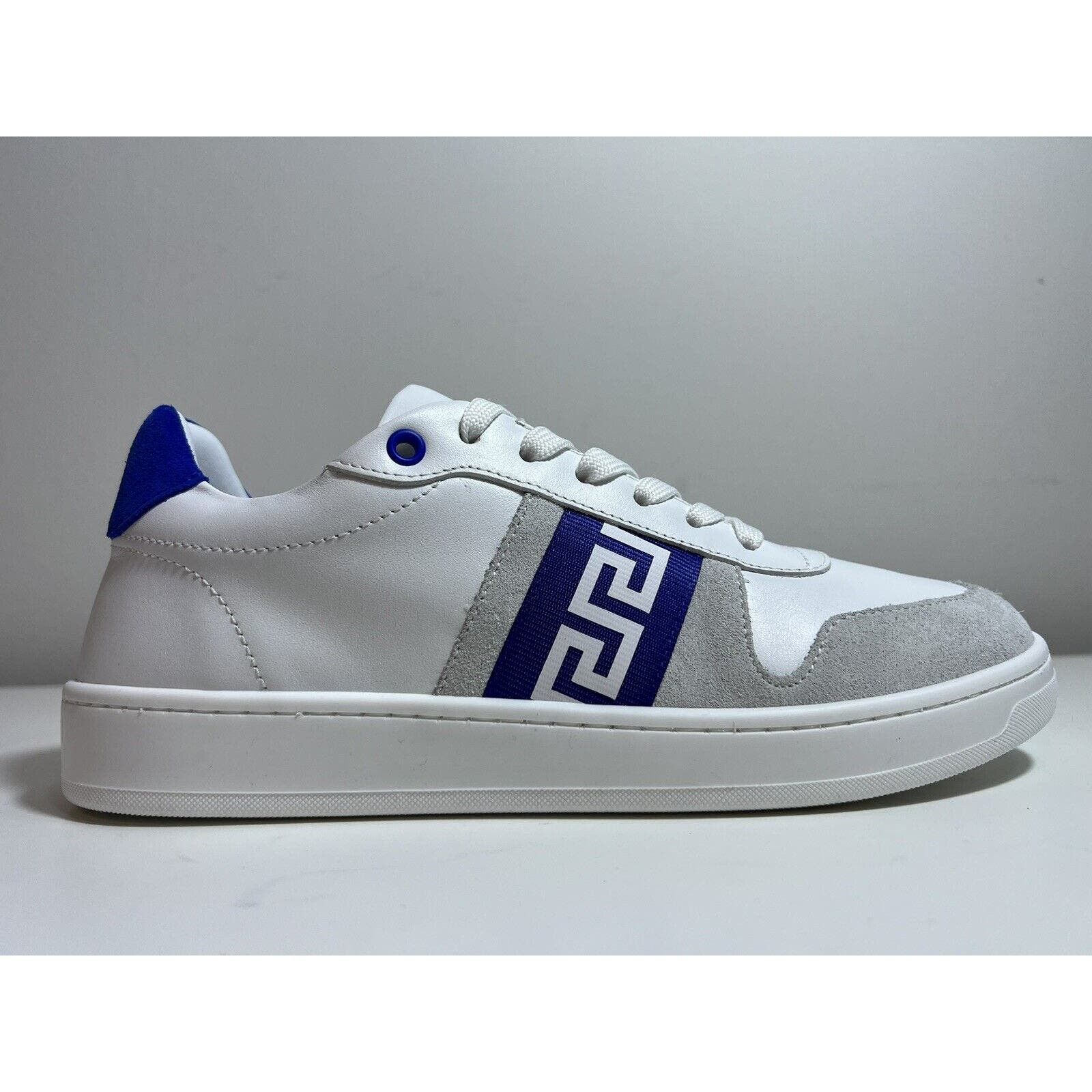image of Versace La Greca Low-Top Sneaker Shoe, 39.5 , White/blue, Women's