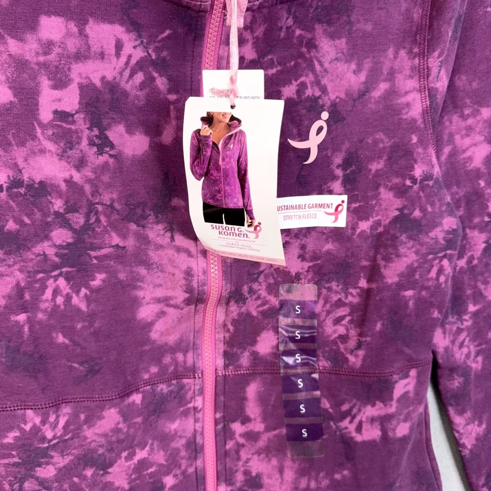 Vintage Susan G. Komen Hoodie Womens Small Purple Tie Dye Full Zip Fleece Awareness NWT Size S / US 4 / IT 40 - 2 Thumbnail