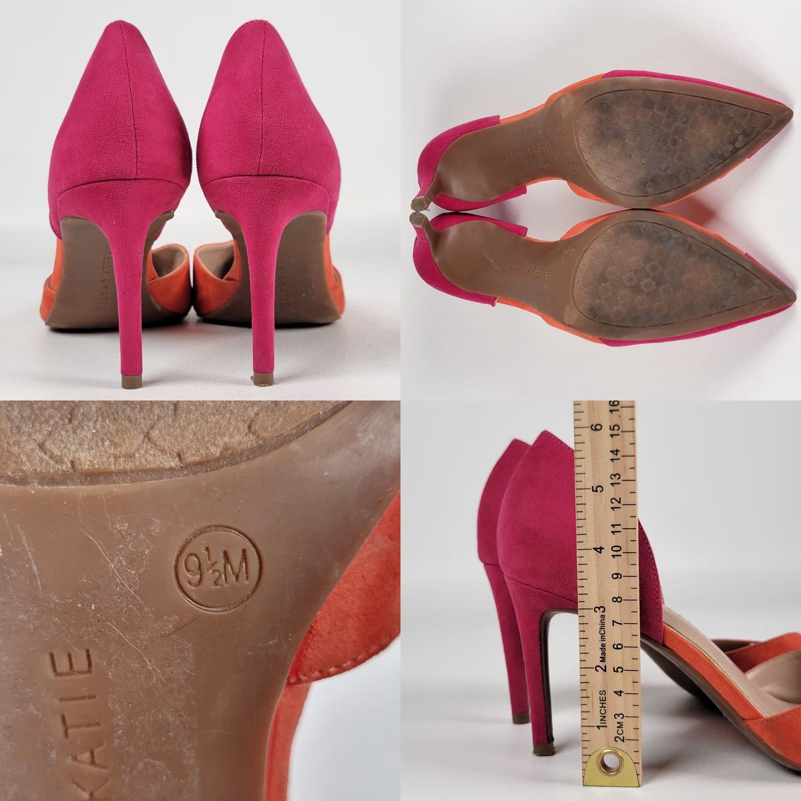 Vintage Kelly And Katie Suede 9.5 M 2 Tone Textile Heels Pump Womens Shoes Fuschia Orange Stiletto Pointed Toe Slip On Size US 10 / IT 40 - 8 Thumbnail