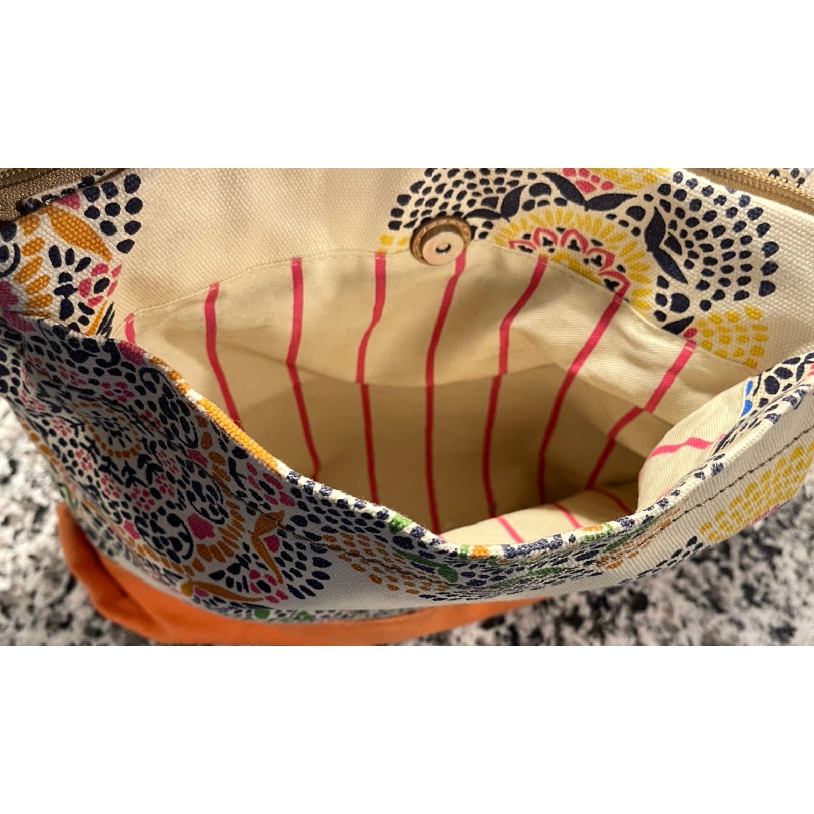Fossil Fossil Lena Crossbody Tote Orange Floral Canvas Medium Womens Bag Purse Satchel Size ONE SIZE - 6 Thumbnail
