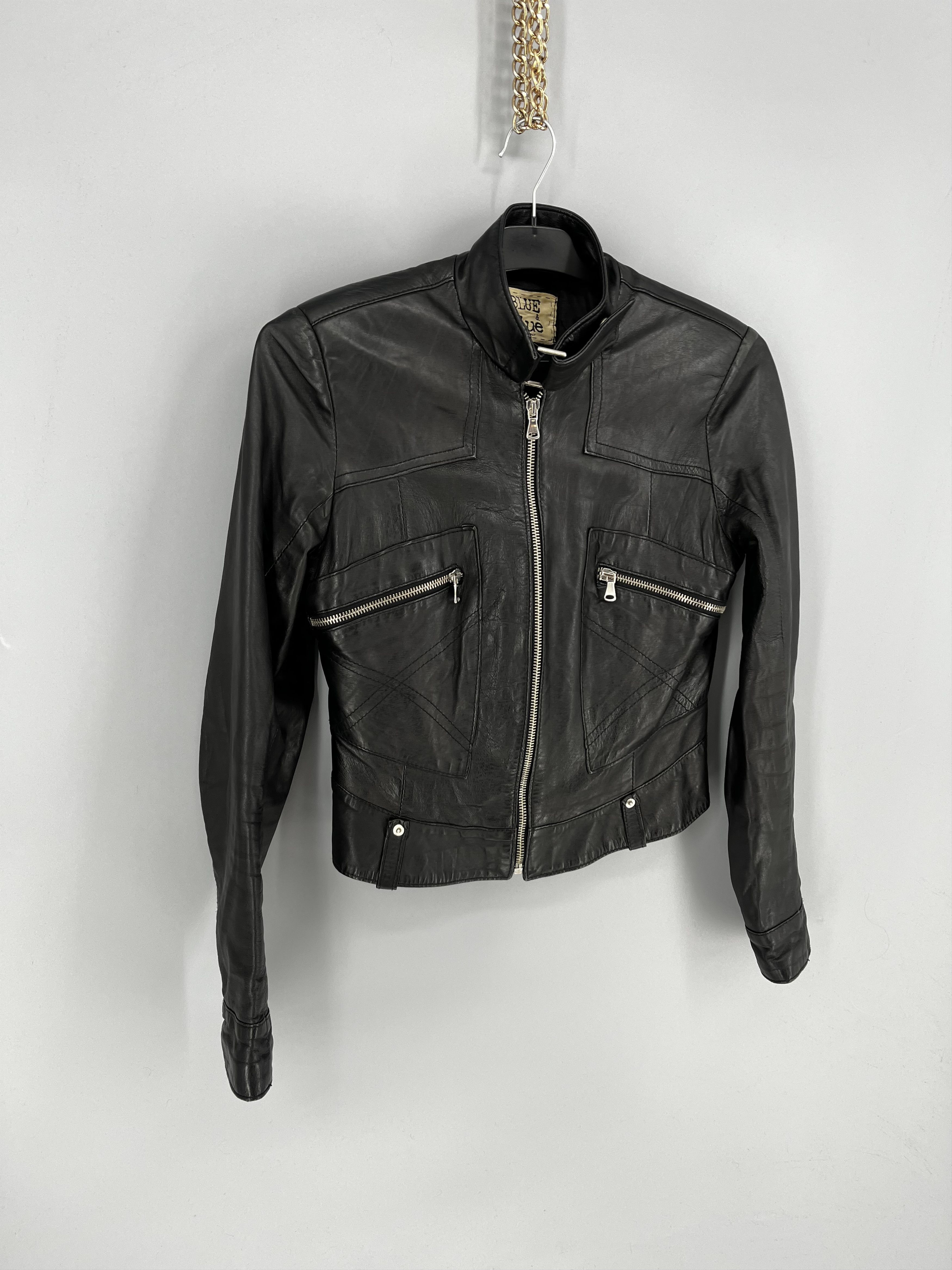 Leather Blue Blue Black Leather Biker Jacket Racing Moto HONDA BMW Size S / US 4 / IT 40 - 2 Thumbnail