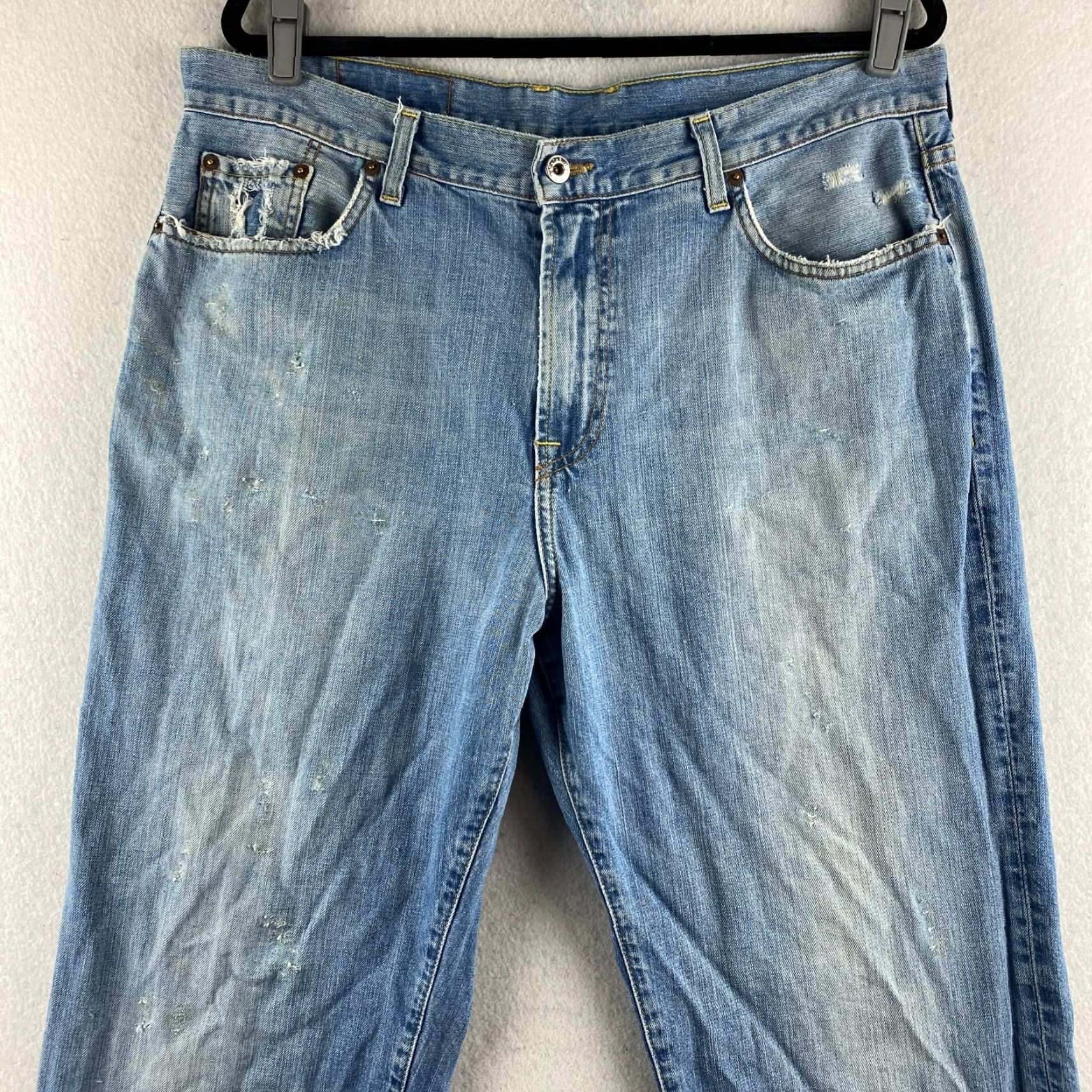 Lucky Brand Lucky Brand Jeans Mens 38 Blue Distressed Straight 5-Pocket Denim Relaxed Regular Zip Belt Loops Inseam 32 N/A Size US 38 / EU 54 - 3 Thumbnail