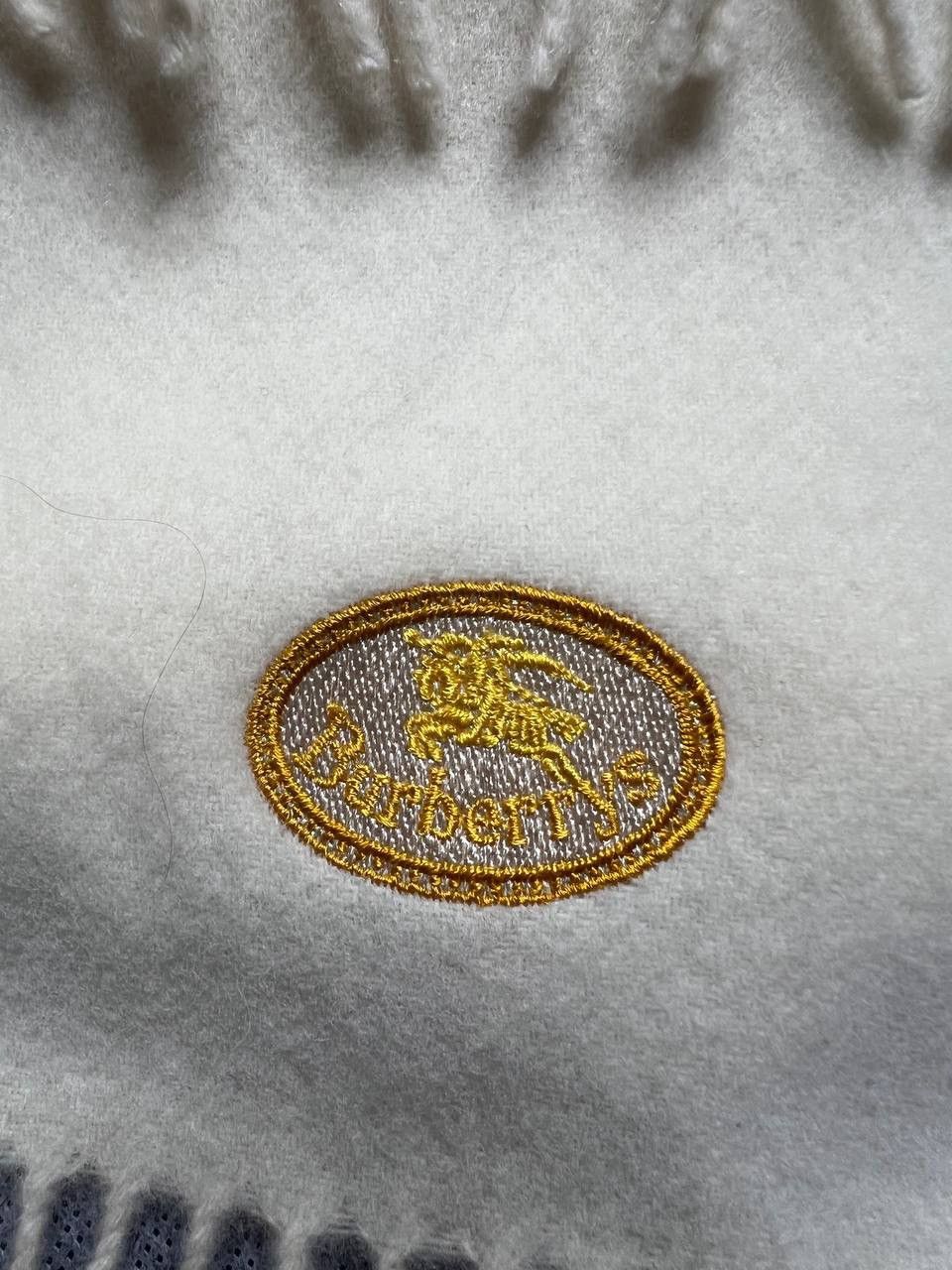 Burberry Scarf Burberry's Vintage Cream Embroidered Logo 🧣 Size ONE SIZE - 6 Thumbnail