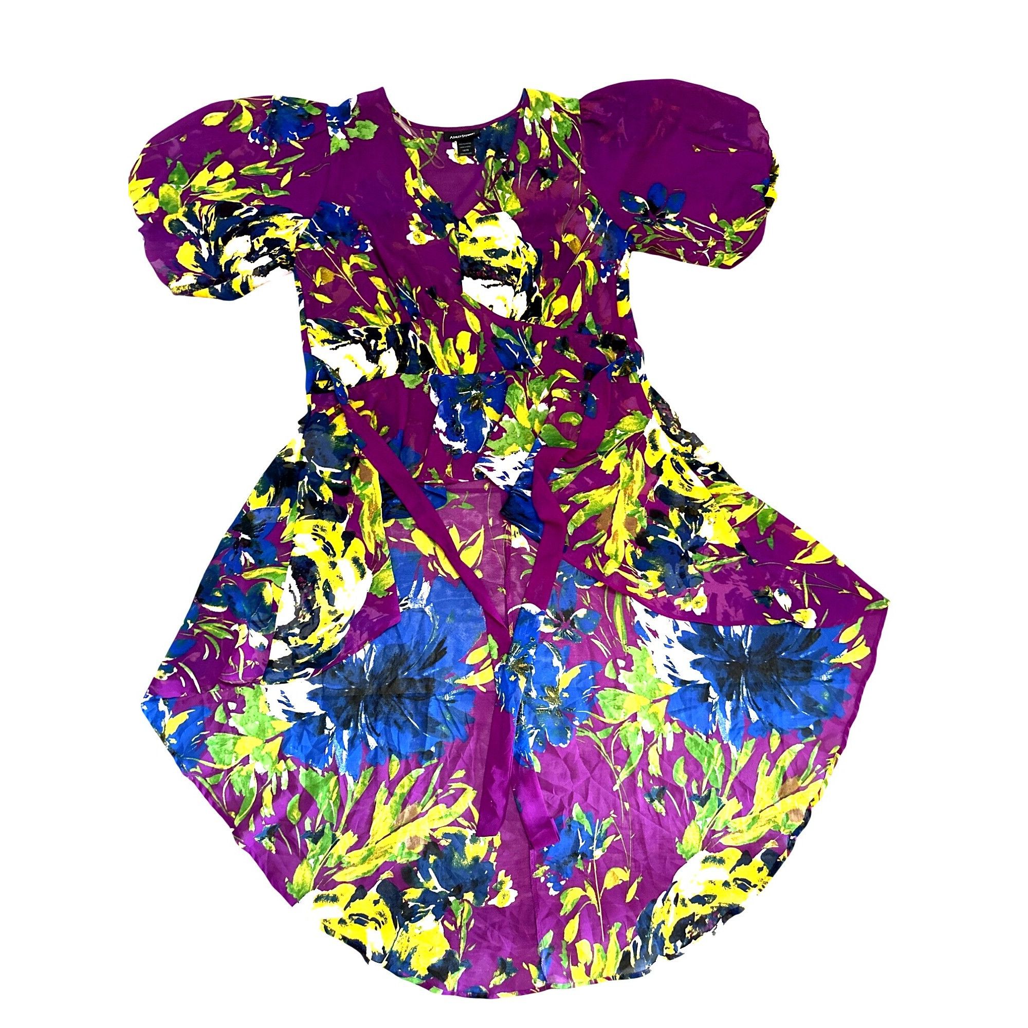 Other Ashley Stewart Size 14 Purple Sheer Floral Dress High Low He Size XL / US 12-14 / IT 48-50 - 12 Thumbnail