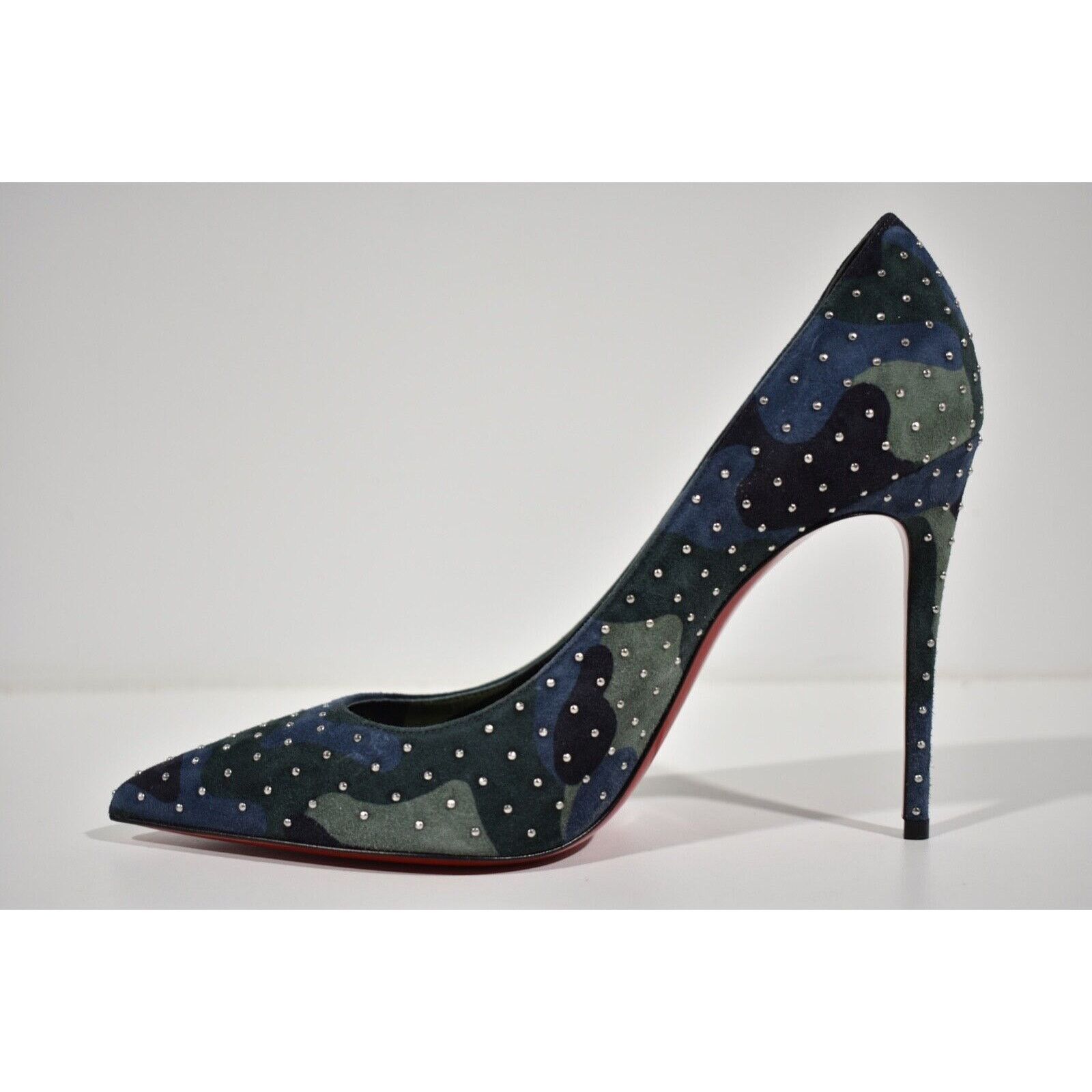 Christian Louboutin Kate Plume 100 Camo Blue Green Suede Classic Heel Pump 38.5 Size US 8.5 / IT 38.5 - 8 Thumbnail