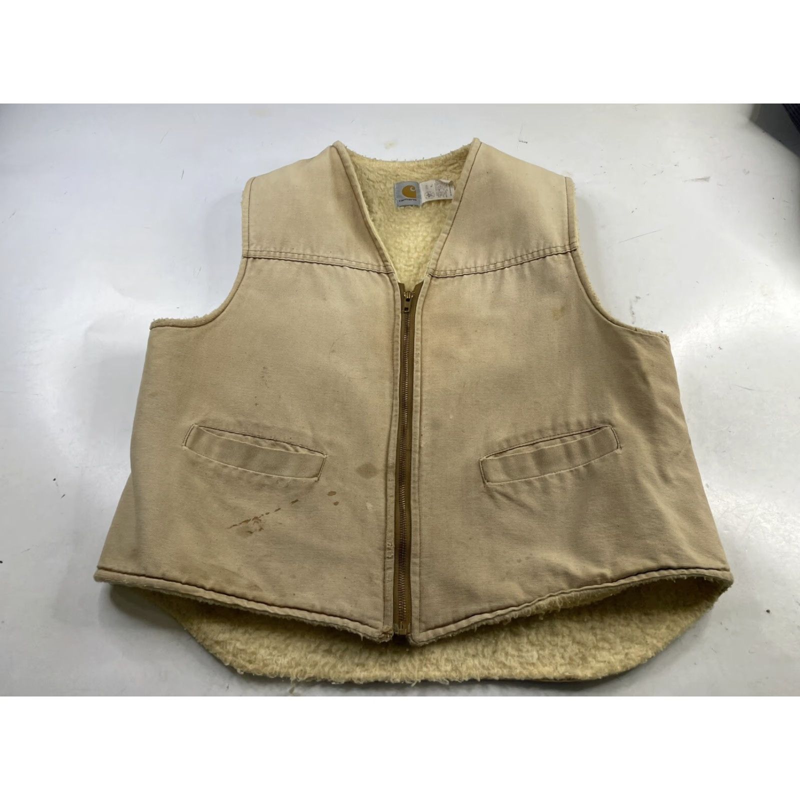 Carhartt VINTAGE Carhartt Vest Men XL Beige Sherpa Lined USA Made Distressed Work Hunting 6SV Size US XL / EU 56 / 4 - 2 Thumbnail