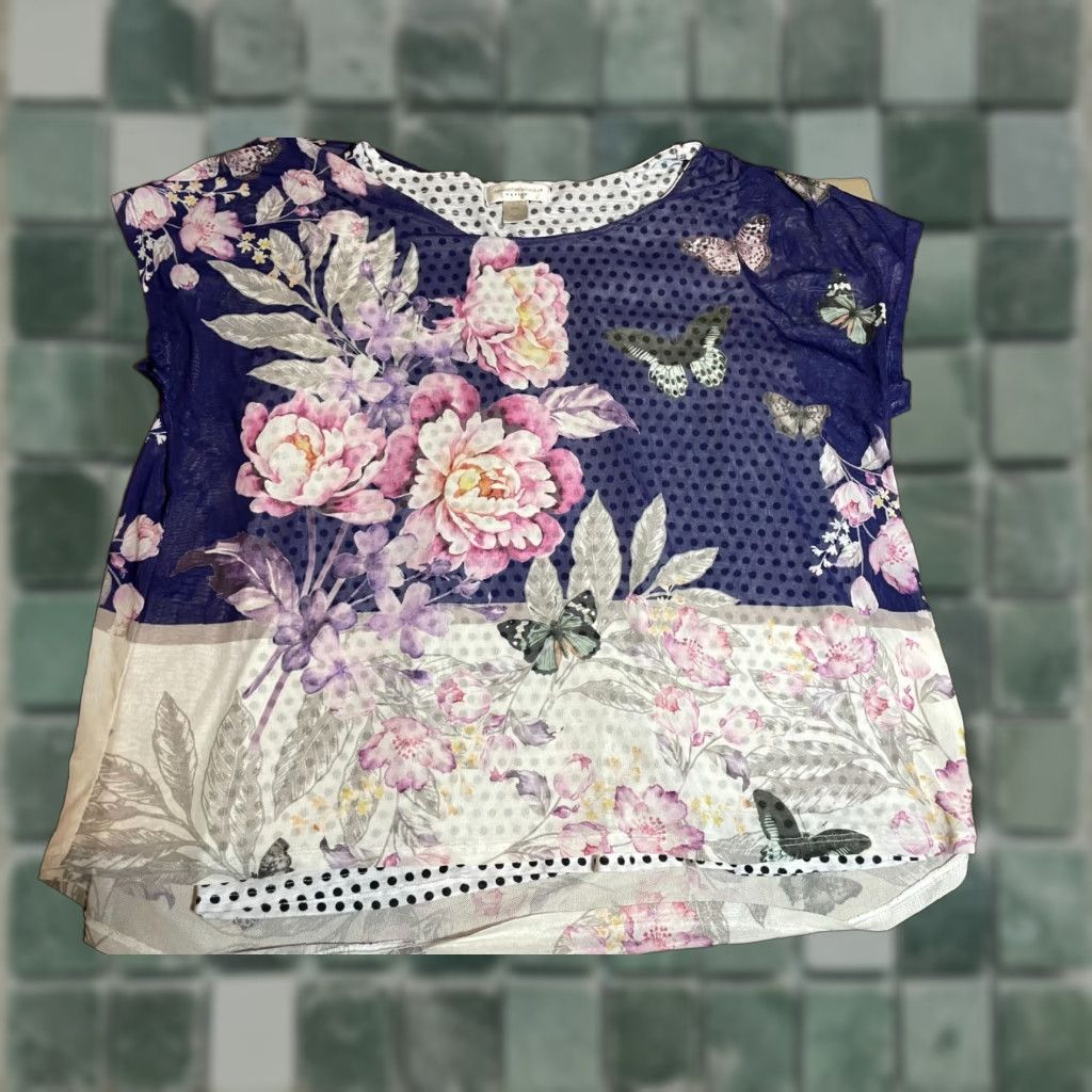 Vintage Christopher & Banks Top Womens PXL Petite XL Purple Floral Butterfly Lined Shirt Size XL / US 12-14 / IT 48-50 - 1 Thumbnail