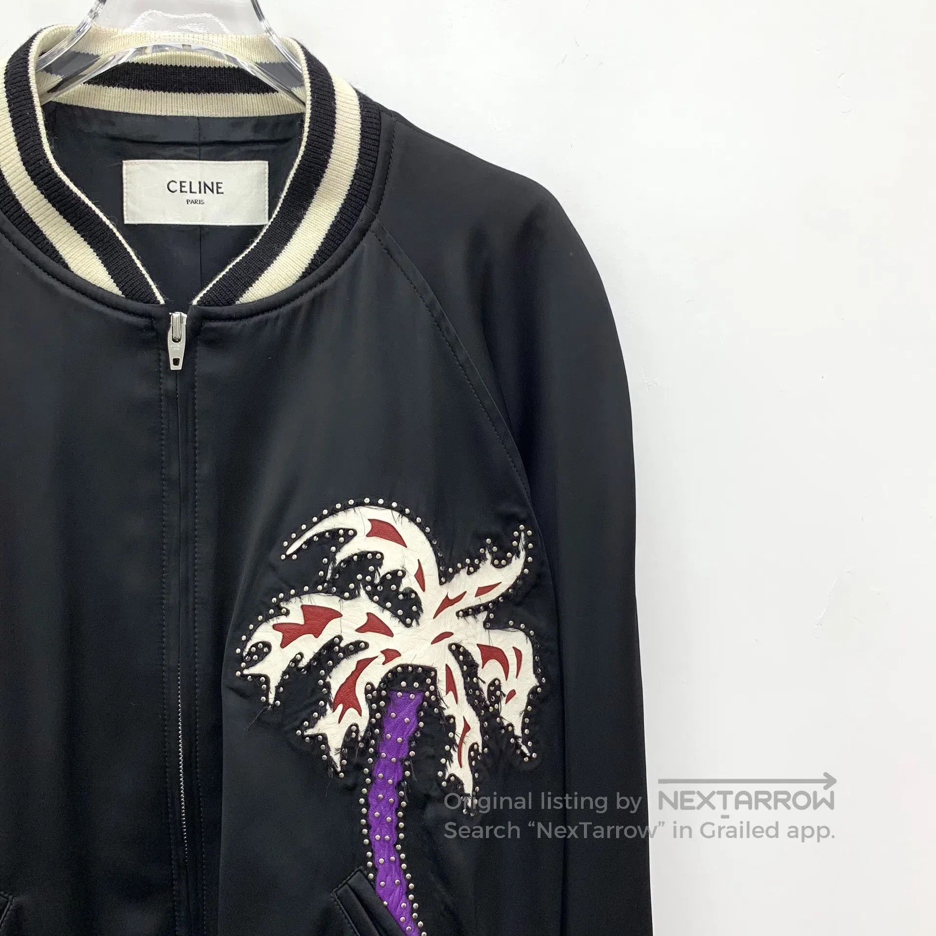 Celine Celine Black palm tree stud design satin stand collar zipp Size US M / EU 48-50 / 2 - 3 Thumbnail