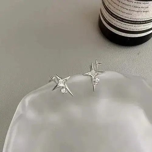 Jewelry Crystal Star Stone Earrings Gothic Punk Chrome Jewelry Spike Size ONE SIZE - 2 Thumbnail