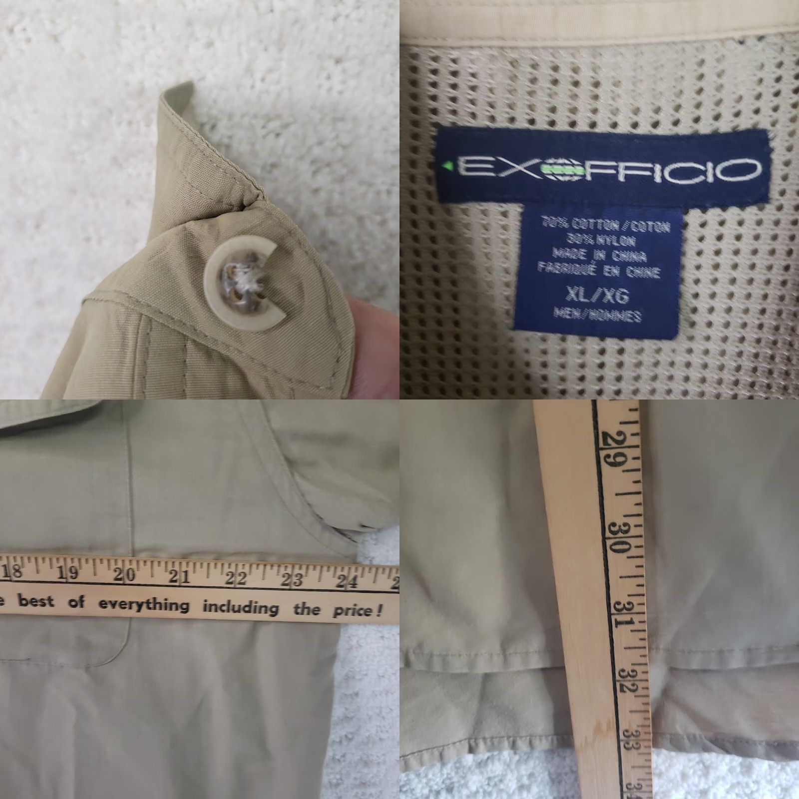 ExOfficio ExOfficio Shirt Mens XL Beige Short Sleeve Button Up Cotton Outdoor Hiking Size US XL / EU 56 / 4 - 9 Thumbnail