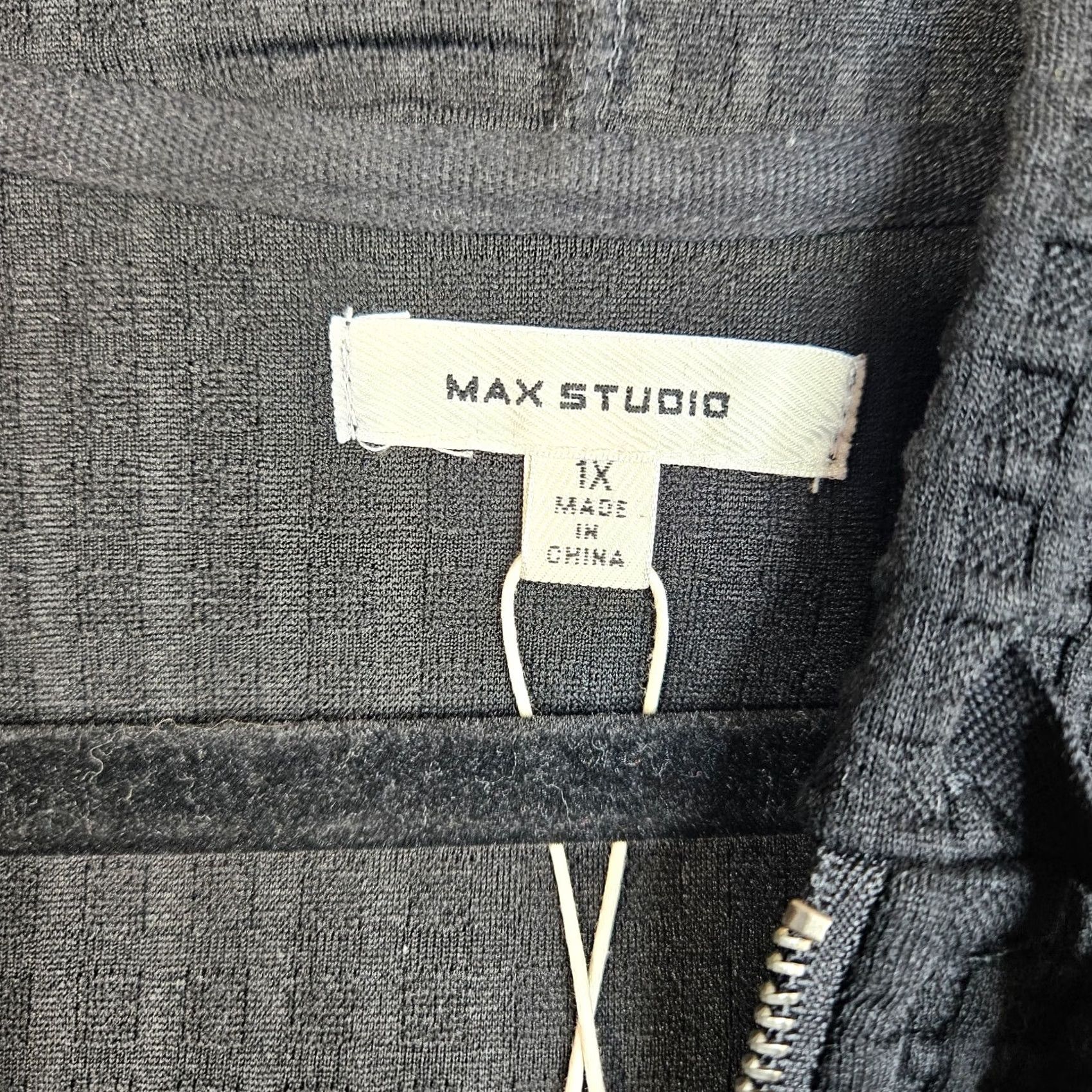 Vintage MAX STUDIO Women's Black Waffle-Knit Full Zip Cardigan Hoodie 1X NEW Size XL / US 12-14 / IT 48-50 - 8 Thumbnail