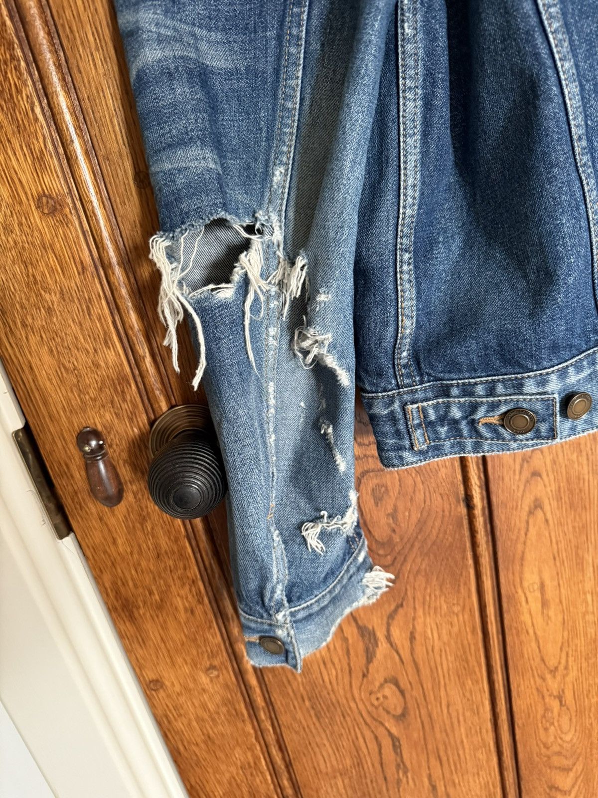 Saint Laurent Paris SS20 Saint Laurent crash denim jaket ripped thrashed grail L Size US L / EU 52-54 / 3 - 15 Thumbnail