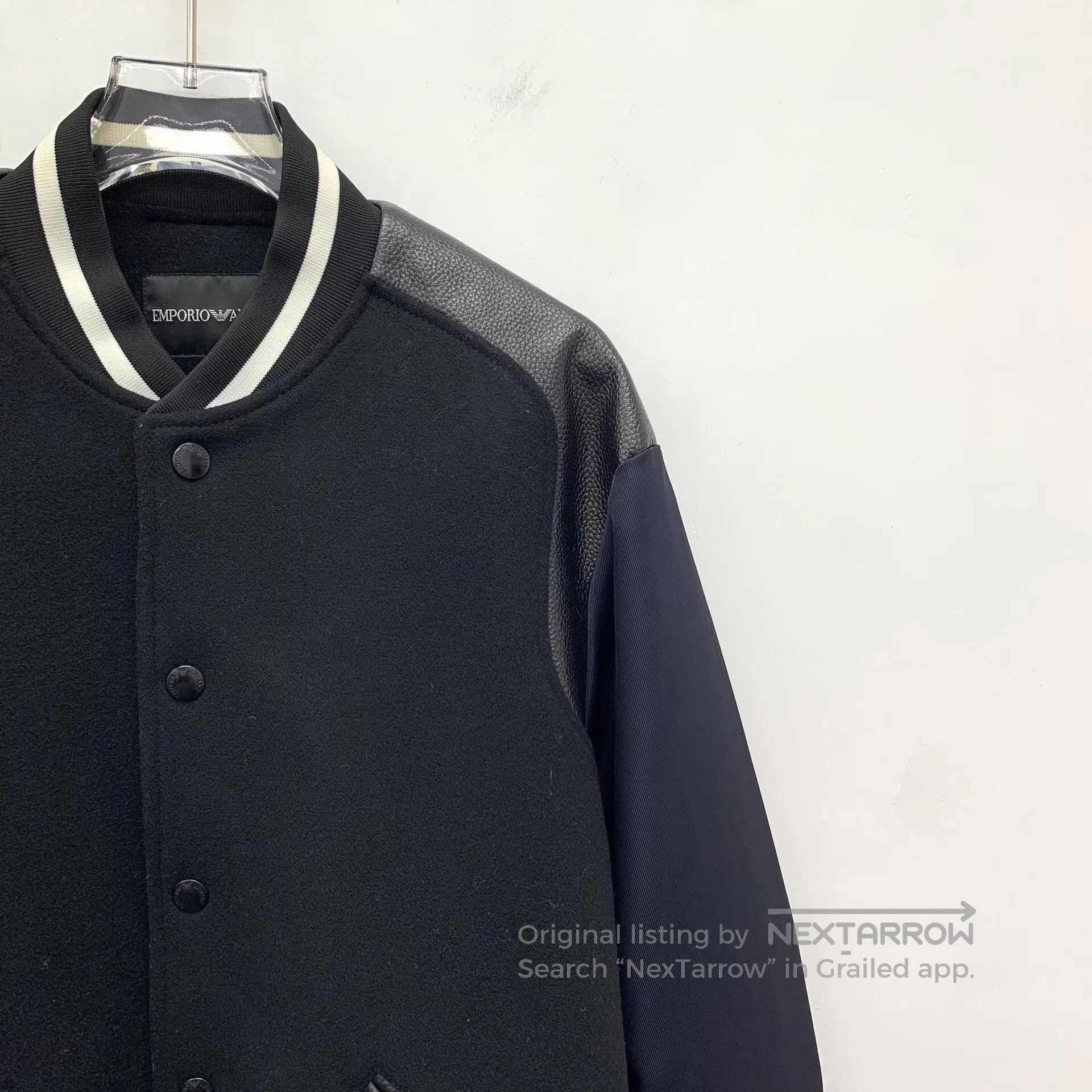 Armani Armani Black leather and wool blend stand collar single-br Size US M / EU 48-50 / 2 - 3 Thumbnail