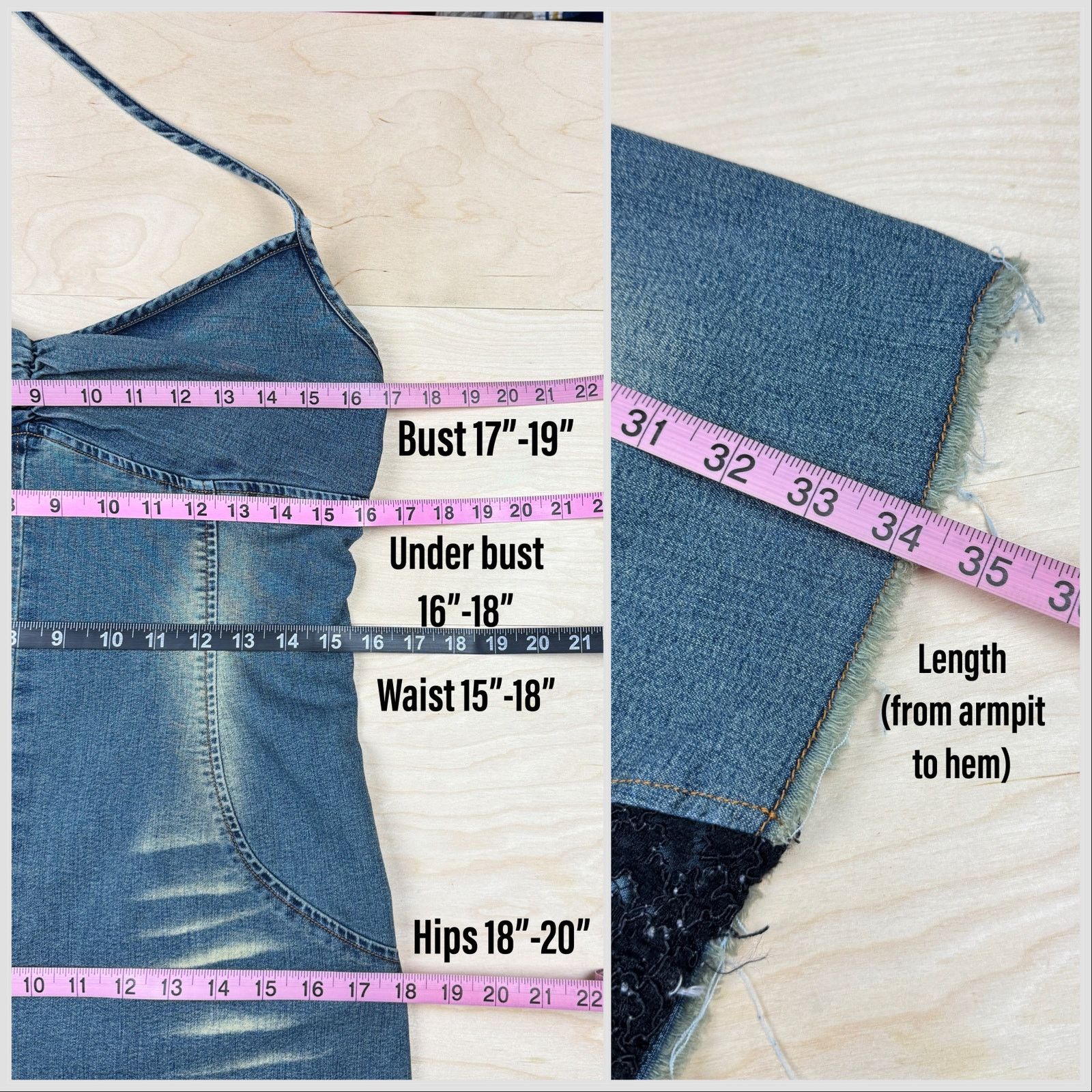 Vintage Vintage 1990s Blue Halter Neck Stretch Denim Jean Dress Size M / US 6-8 / IT 42-44 - 6 Thumbnail