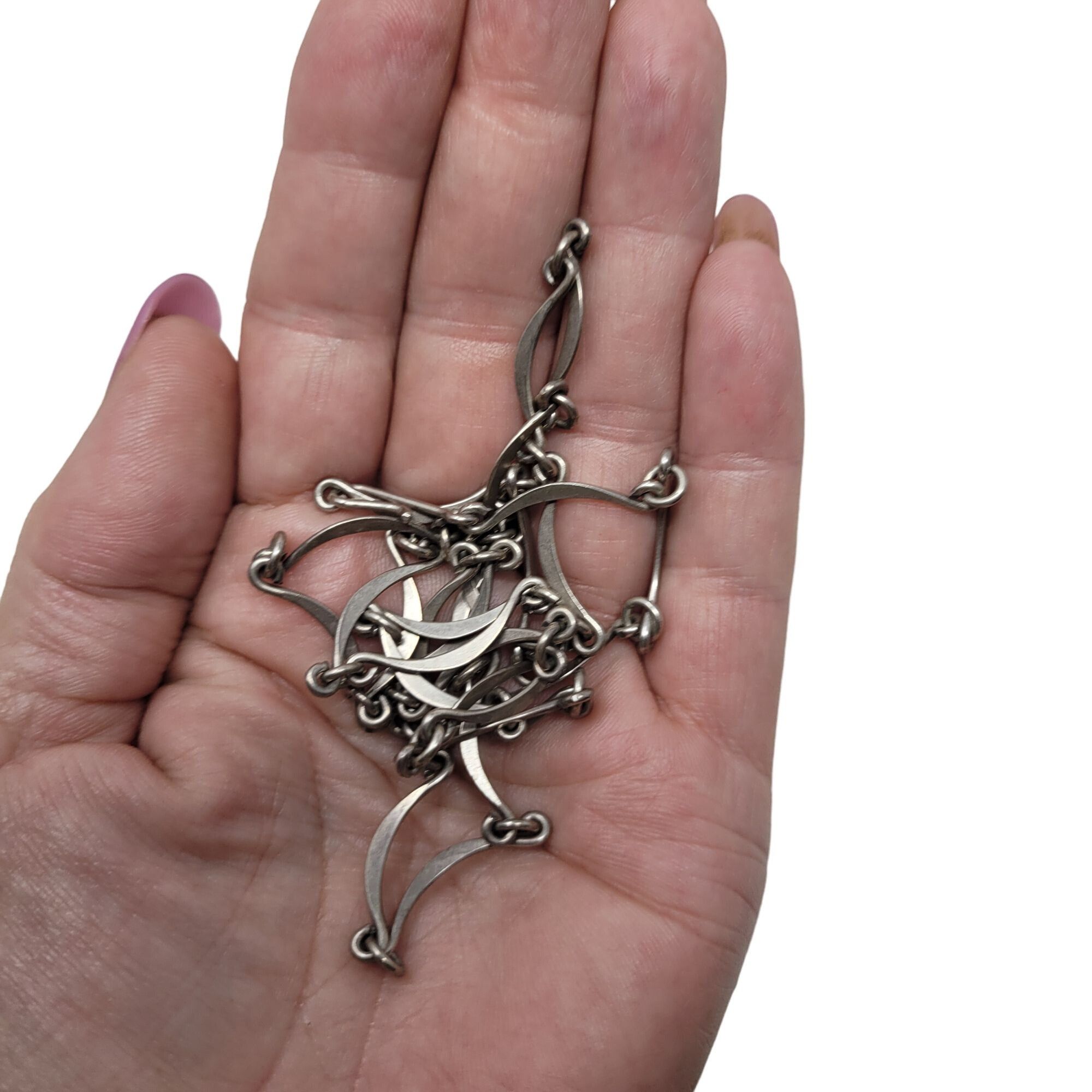Sterling Silver Vtg Artisan Sterling Silver Delicate Wave Link Matinee Neckl Size ONE SIZE - 4 Thumbnail