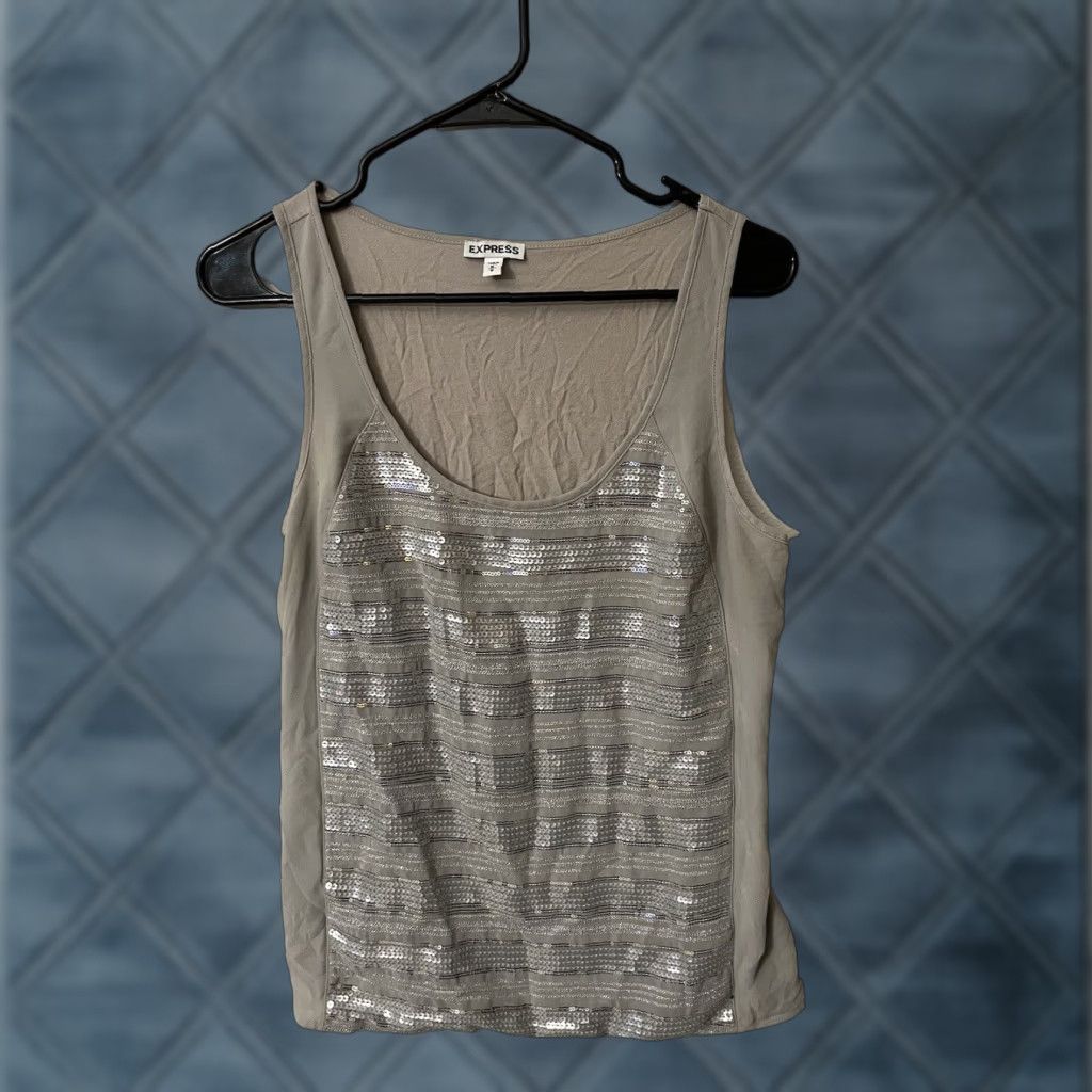Express Express Blouse Shirt Beaded Sleeveless Scoop Neck Pullover Med M Beige, Women's, Microfiber Polyester, Brand Express, Size M, Casual/Workwear, 90s-??? Size M / US 6-8 / IT 42-44 - 1 Thumbnail