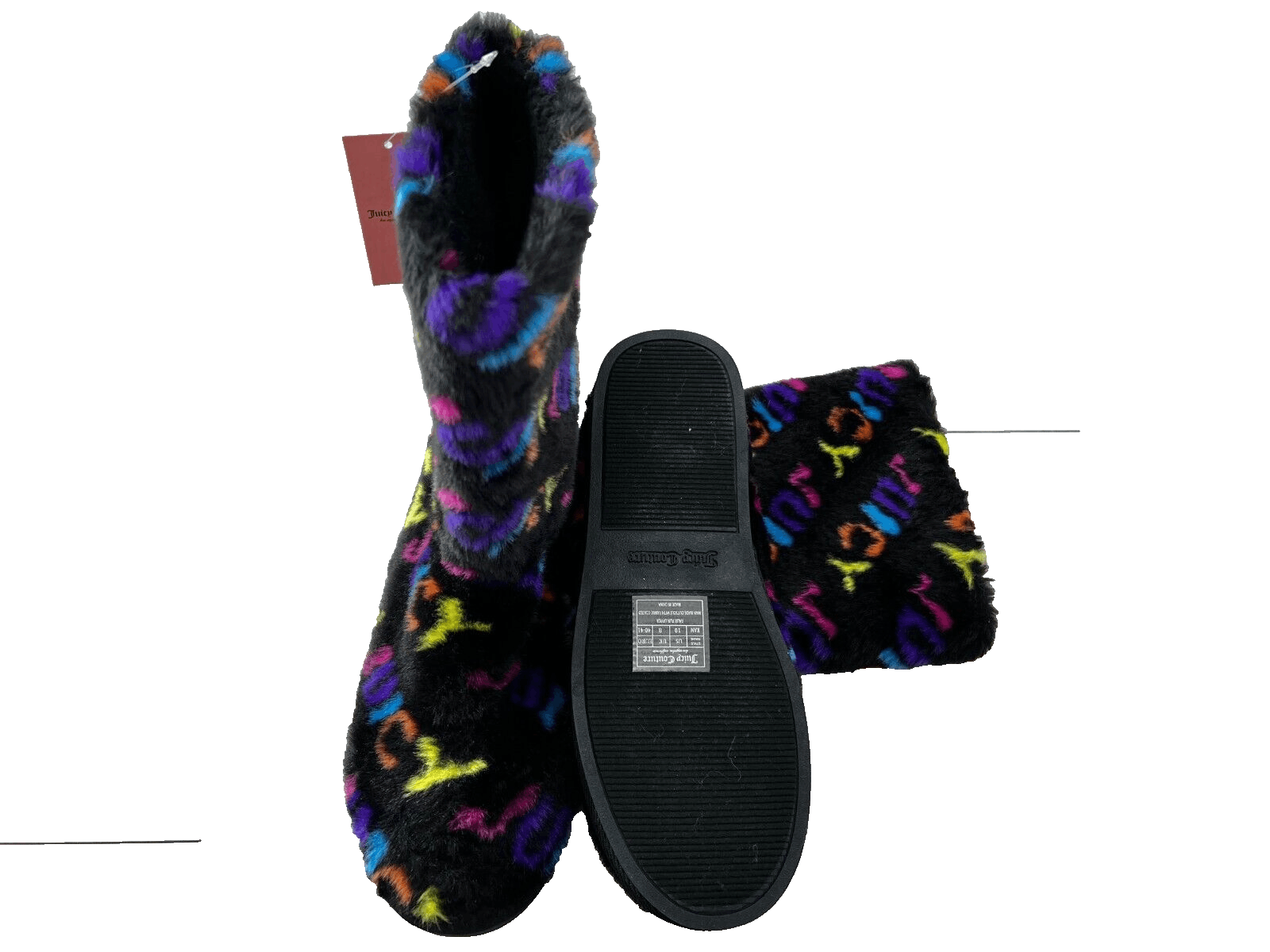 Juicy Couture Kam Faux Fur Slipper Boot Black Rainbow ( 10 )