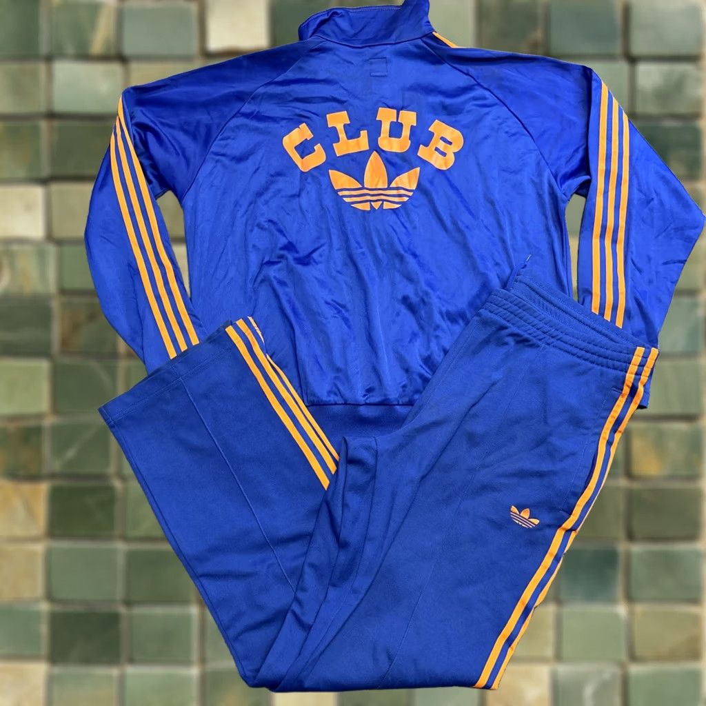 Adidas VINTAGE Adidas Sport Club Trefoil Full Zip Tracksuit Jacket And Pants Mens Large Blue Polyester Striped Size 42R - 1 Thumbnail
