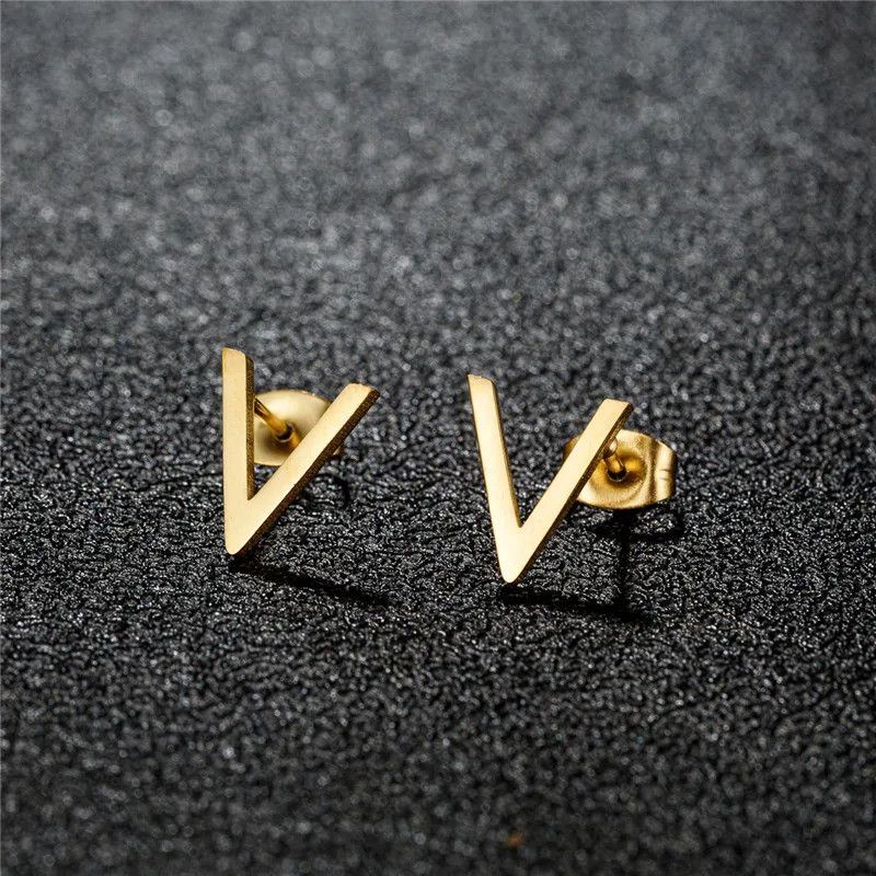 Jewelry Letter V Shape Mini Stud Earrings Charm Earring Gift Size ONE SIZE - 1 Thumbnail