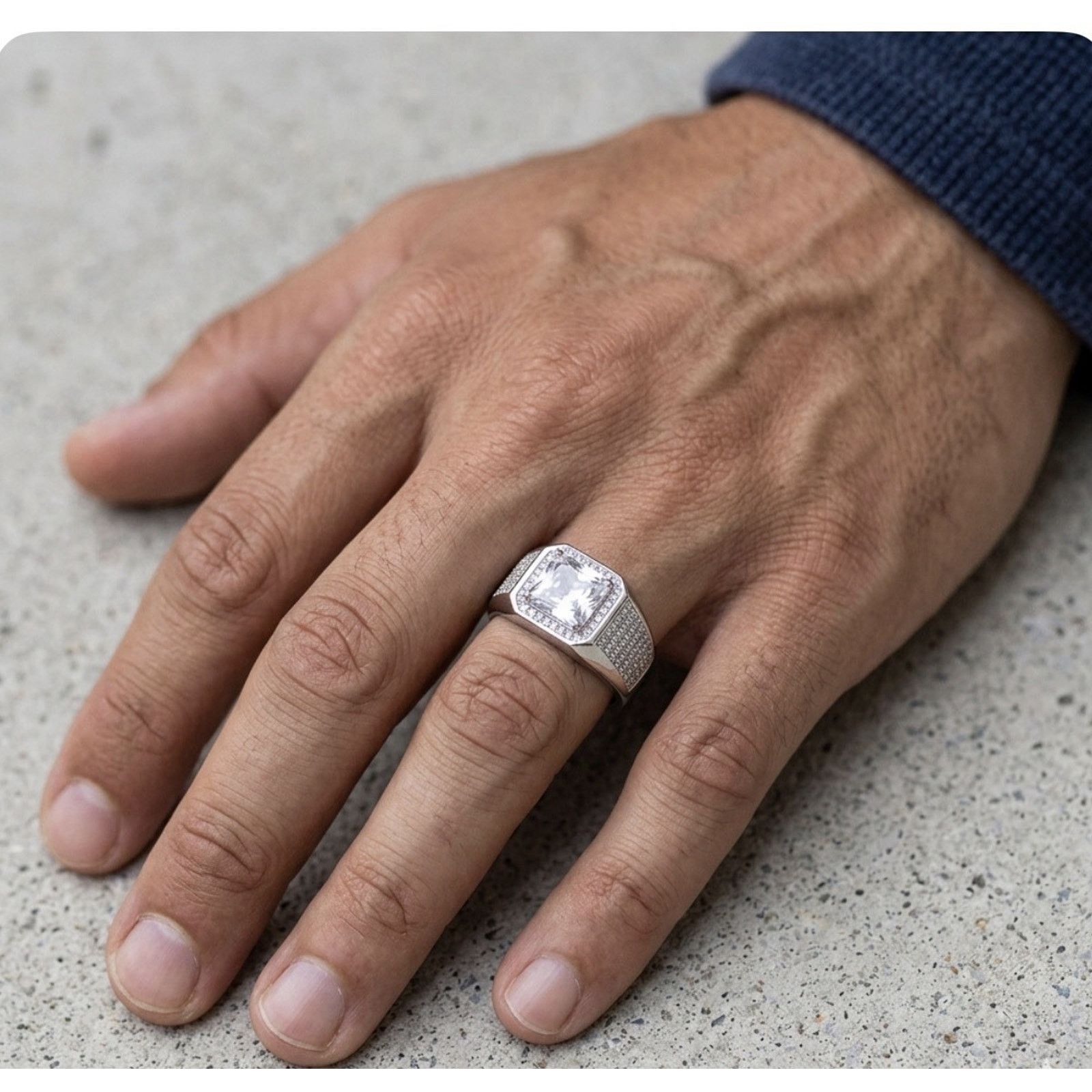 Other Emerald Cut Moissanite Men Signet Ring 925S Silver OneSize Size ONE SIZE - 4 Thumbnail