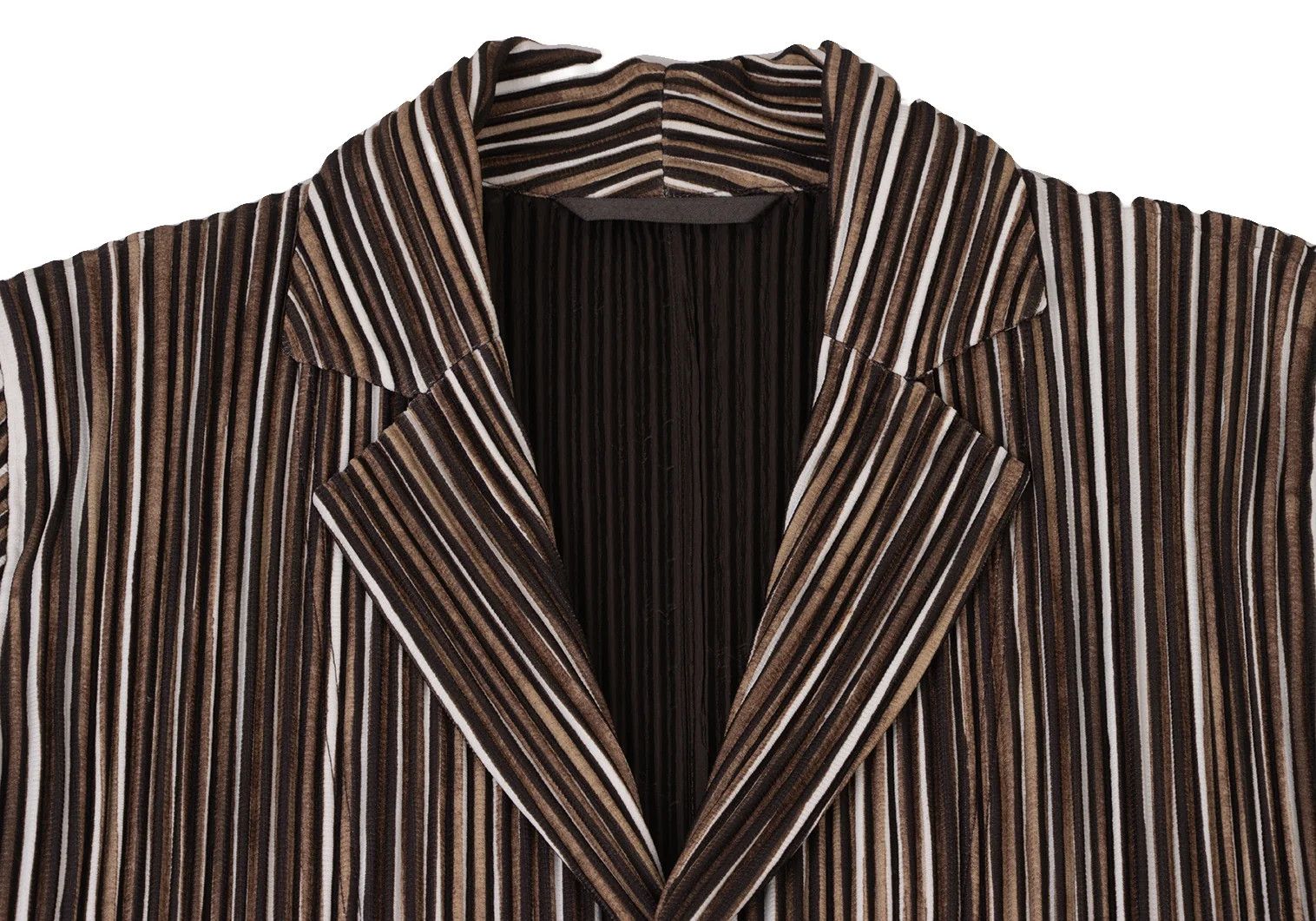 Issey Miyake Stripe Pleats 2B Jacket in Brown, White, and Black Size US S / EU 44-46 / 1 - 3 Thumbnail