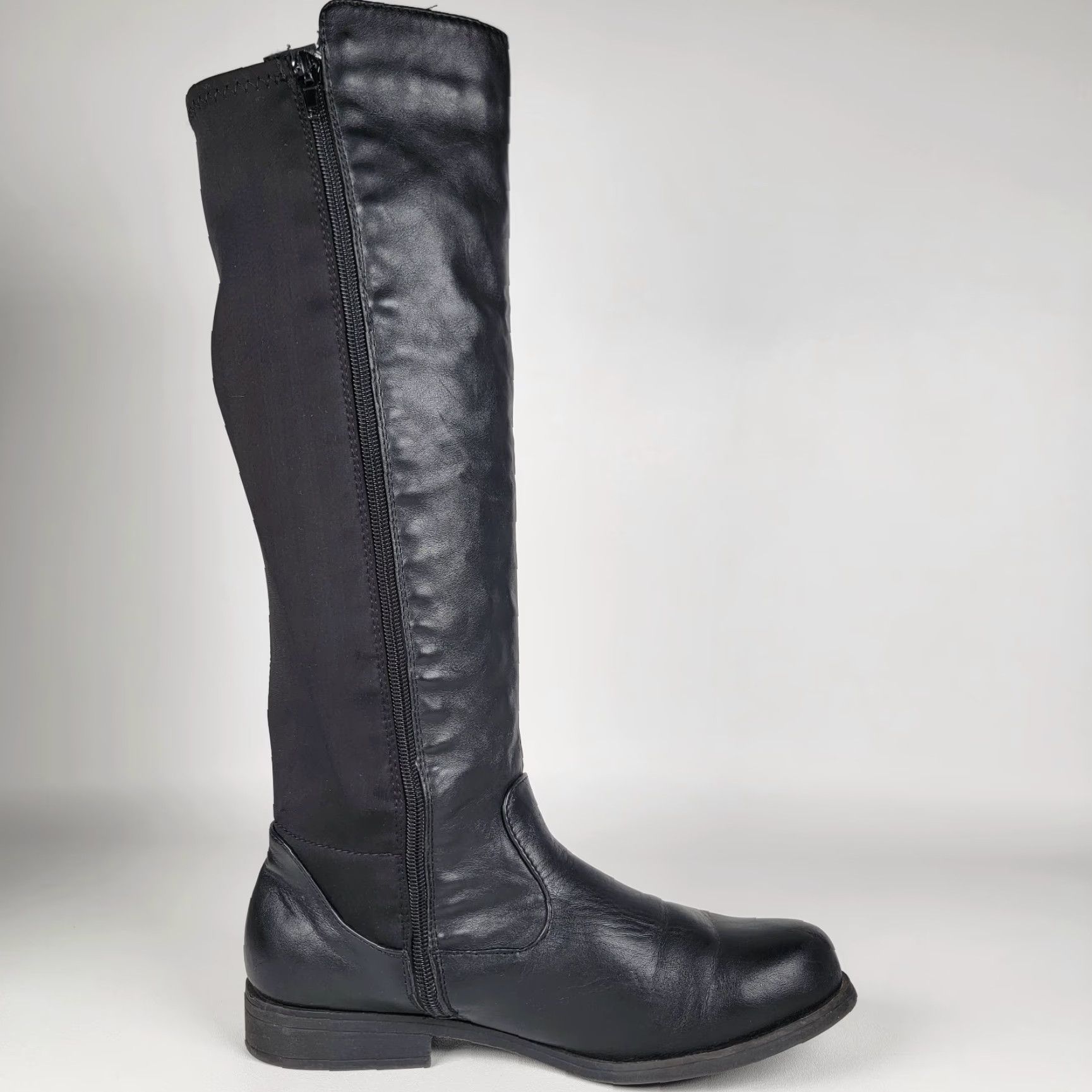 Vintage Jasmine Women's Tall Boots Black Faux Leather Stretch Fabric Size 9 M Size US 9 / IT 39 - 5 Thumbnail