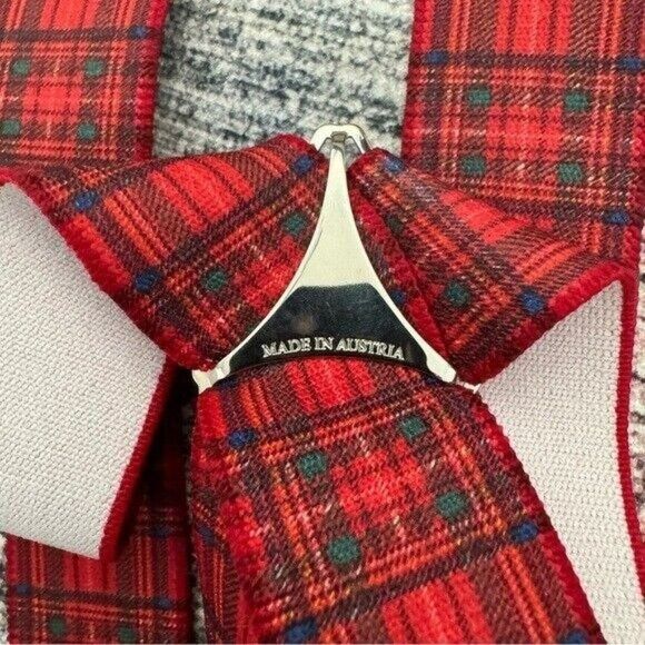 Other Tobby Red Plaid Pattern Suspenders Braces Austrian Size ONE SIZE - 3 Thumbnail