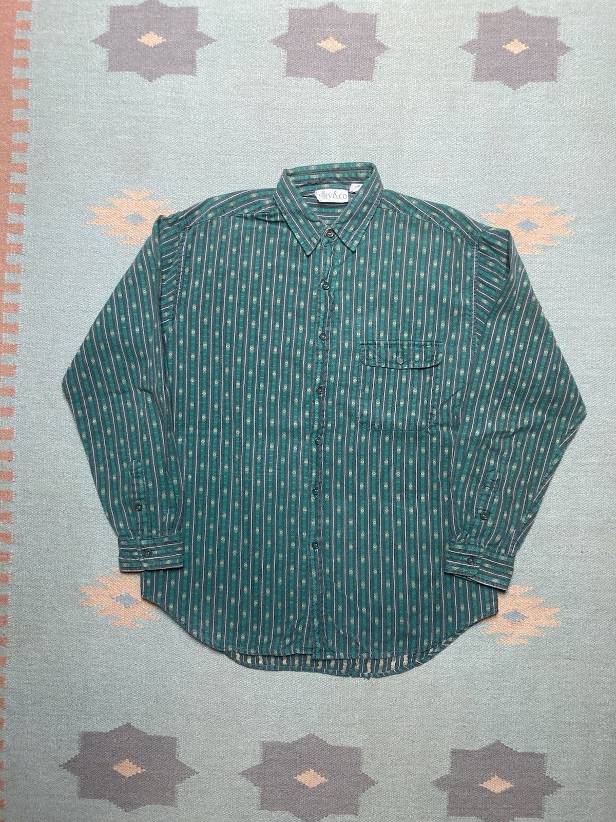 Vintage Vintage 80s button shirt aztec striped green men’s medium Size US M / EU 48-50 / 2 - 1 Thumbnail