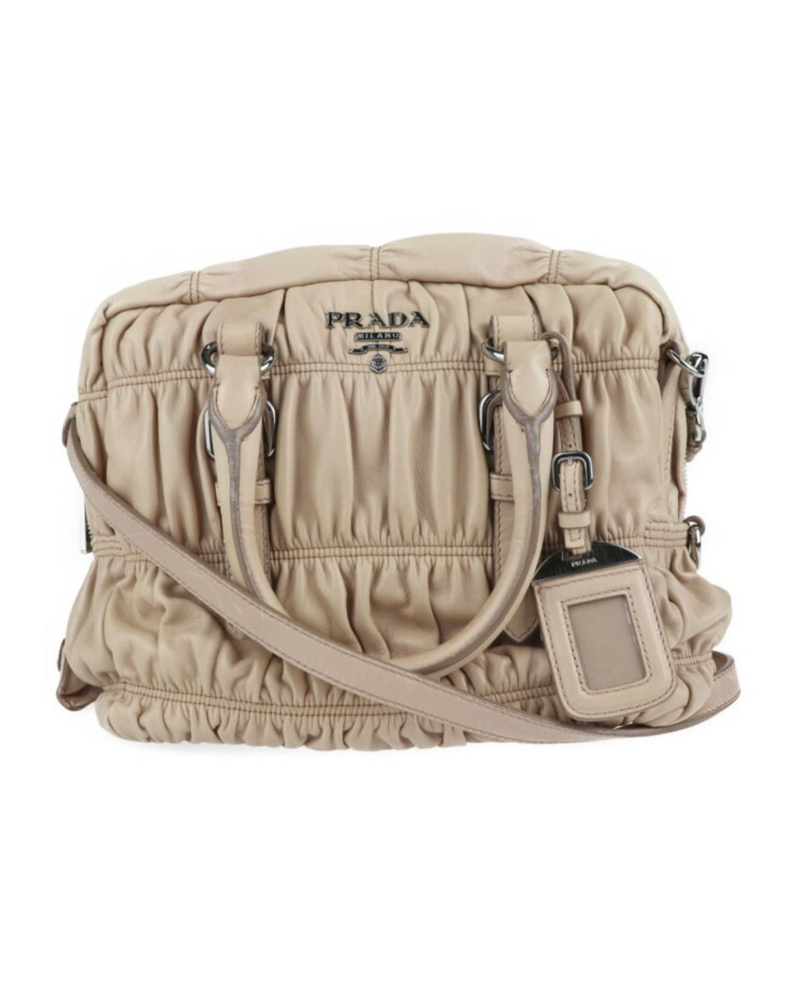 image of Prada Gaufre Leather Handbag in Beige, Women's