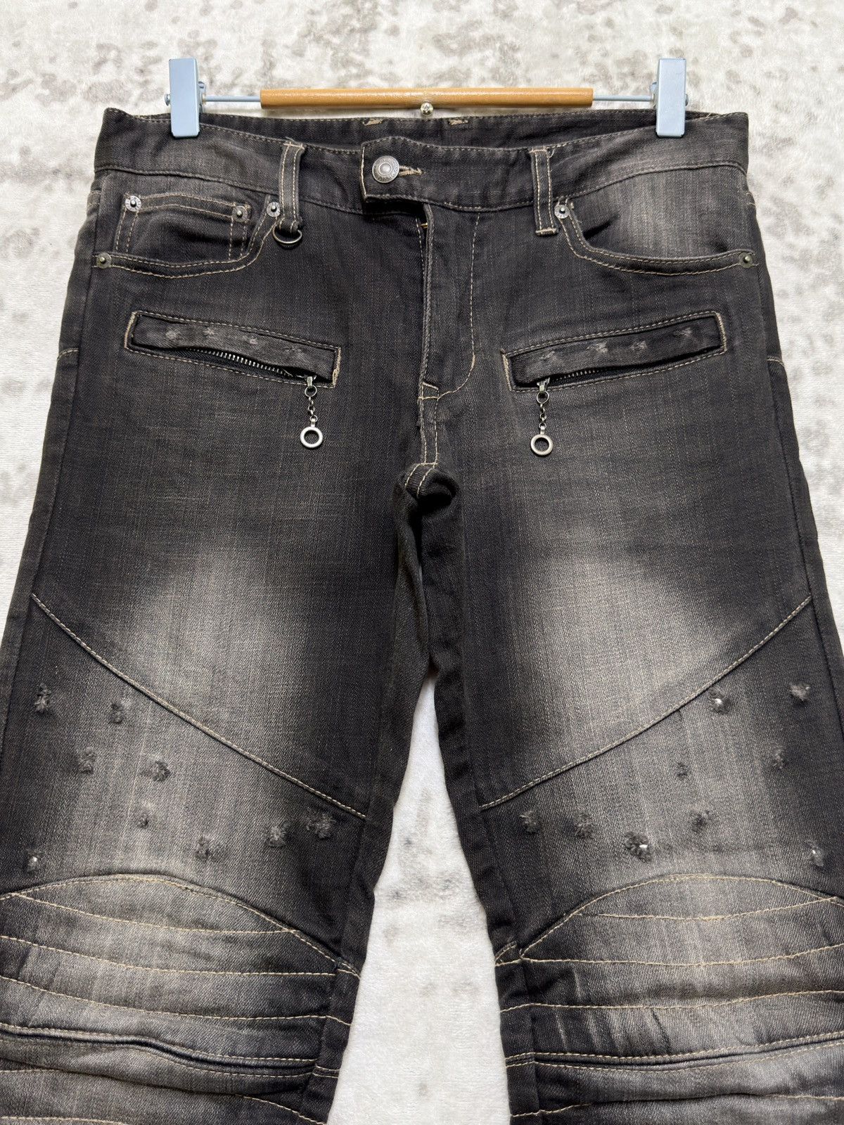 PPFM PPFM Distressed Biker Jeans Y2K Archive Multi Zip Moto Denim Size US 30 / EU 46 - 3 Thumbnail