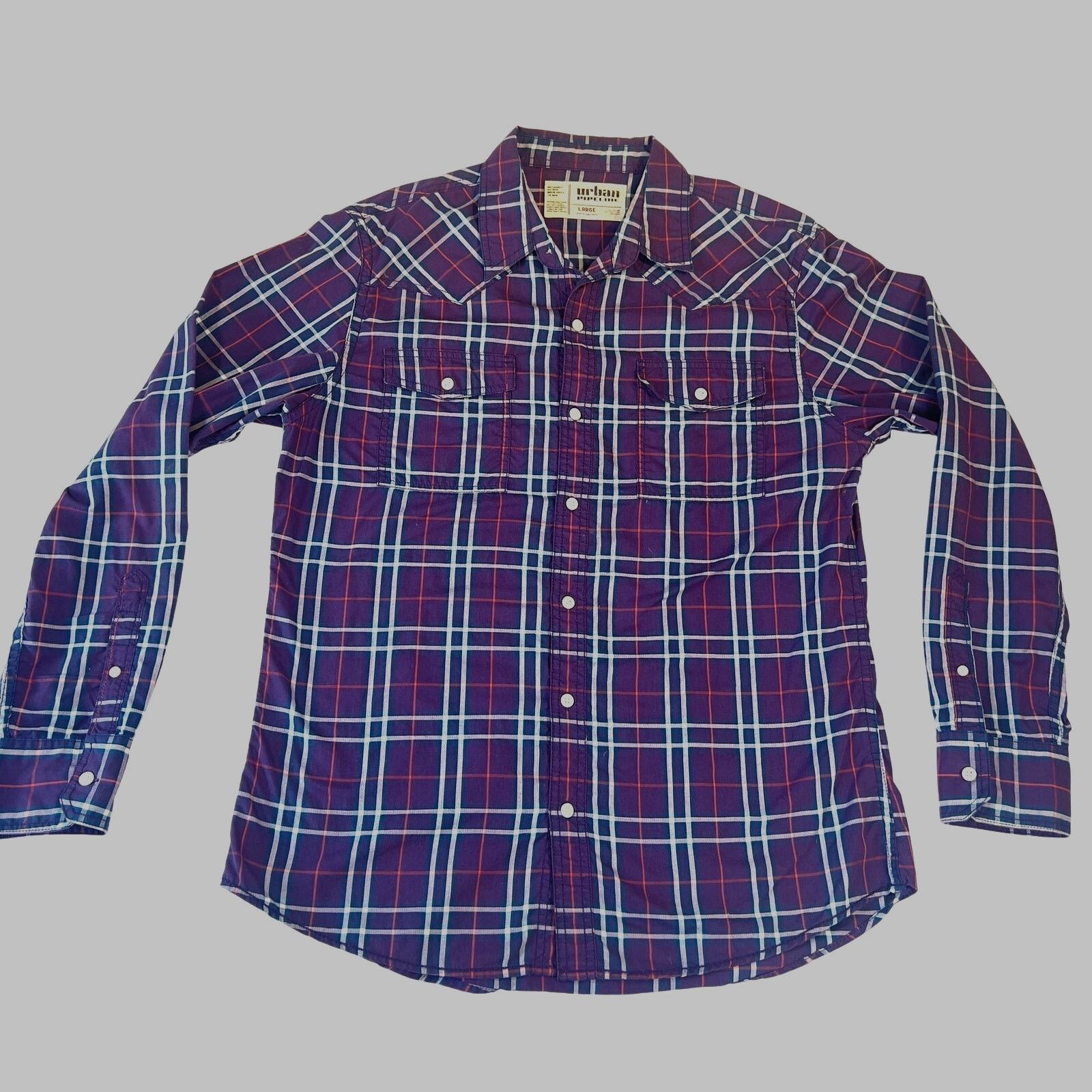 Urban Pipeline Urban Pipeline Button Shirt Men's Large Purple Plaid Pocket Size US L / EU 52-54 / 3 - 1 Thumbnail