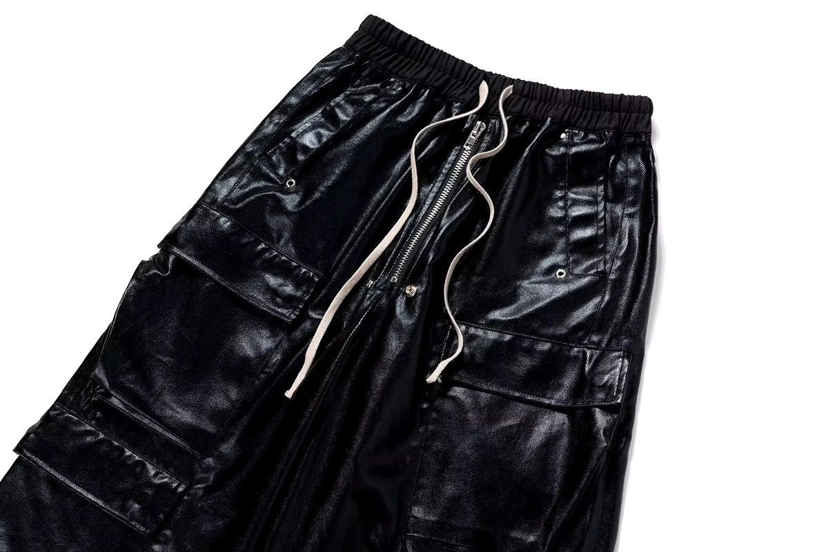 Japanese Brand × Vintage Elastic Waist Glossy Black Pu Leather RO Style Pants Size US 31 - 4 Thumbnail