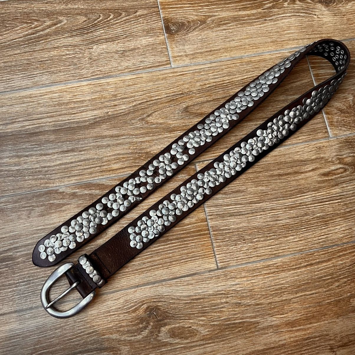 LIEBESKIND BERLIN 90s Y2K Grunge Brown Studded Belt Silver Size 36 - 2 Thumbnail