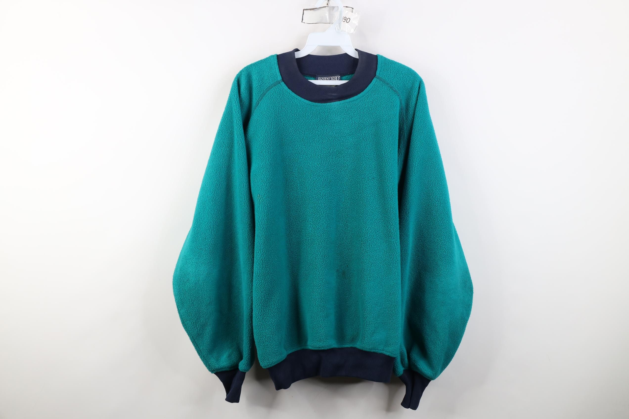 Lands' End Vintage 90s Lands End Ringer Fleece Sweatshirt Teal USA Size US M / EU 48-50 / 2 - 1 Thumbnail