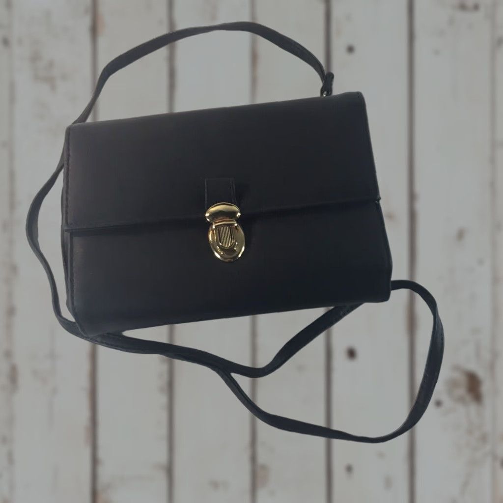 Vintage Rossetti Black Faux Leather Medium Organizer Crossbody Bag with Detachable Strap and Mirror for Women Size ONE SIZE - 1 Thumbnail