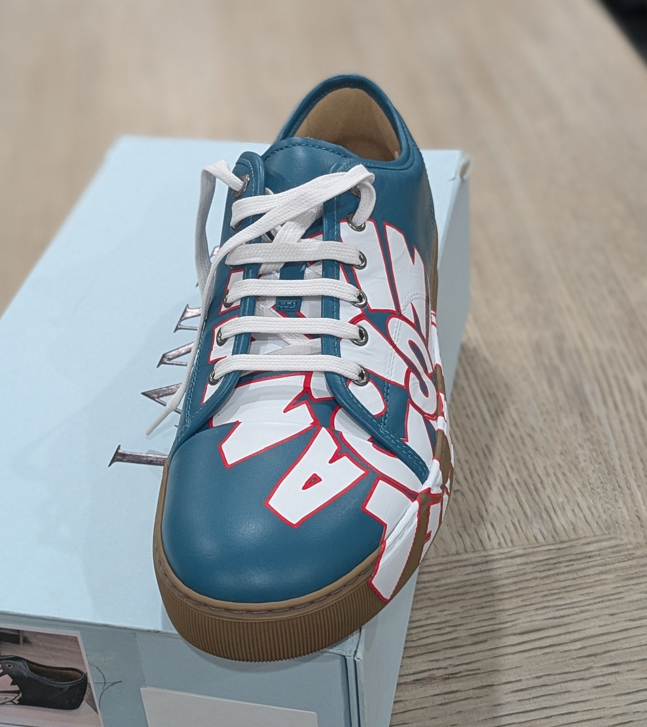 Lanvin Lanvin Leather Low-Top Sneakers Teal/White UK 9 US 10 Size US 10 / EU 43 - 2 Thumbnail