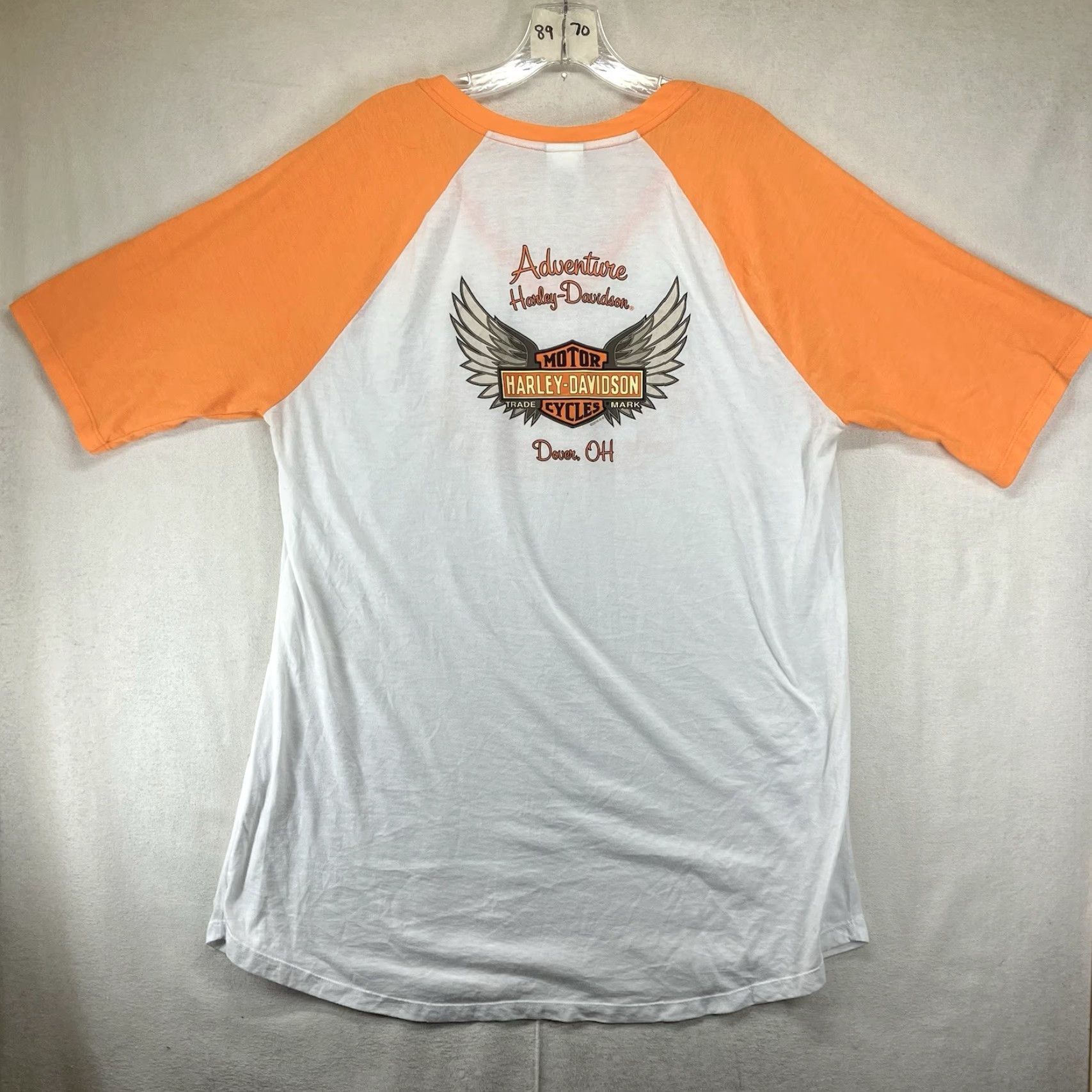 Harley Davidson Harley-Davidson Women's 1X Colorblock T-Shirt Creamsicle Retro Raglan Sleeve V-Neck Biker Motorcycle Size XL / US 12-14 / IT 48-50 - 2 Thumbnail