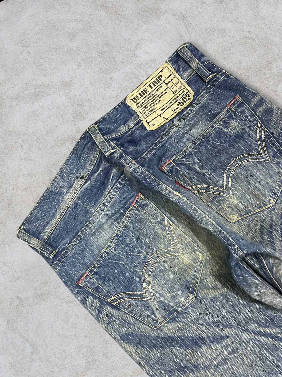 POST ARCHIVE FACTION (PAF) Vintage Edwin Paint Splatter Distressed Washed Flare Jeans Size US 32 / EU 48 - 5 Thumbnail