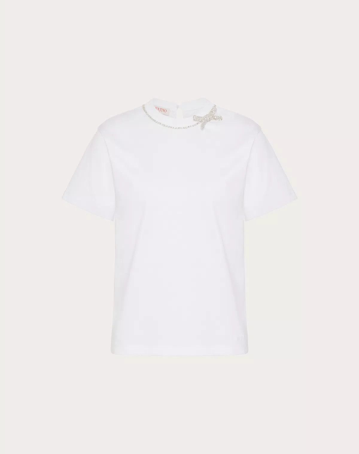Valentino o1s1wg110426 Jersey Cotton Embroidered T-Shirt in White Size M / US 6-8 / IT 42-44 - 1 Thumbnail